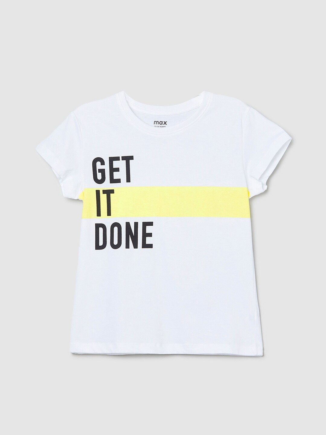 

max Girls Typography Printed Round Neck Pure Cotton T-shirt, White