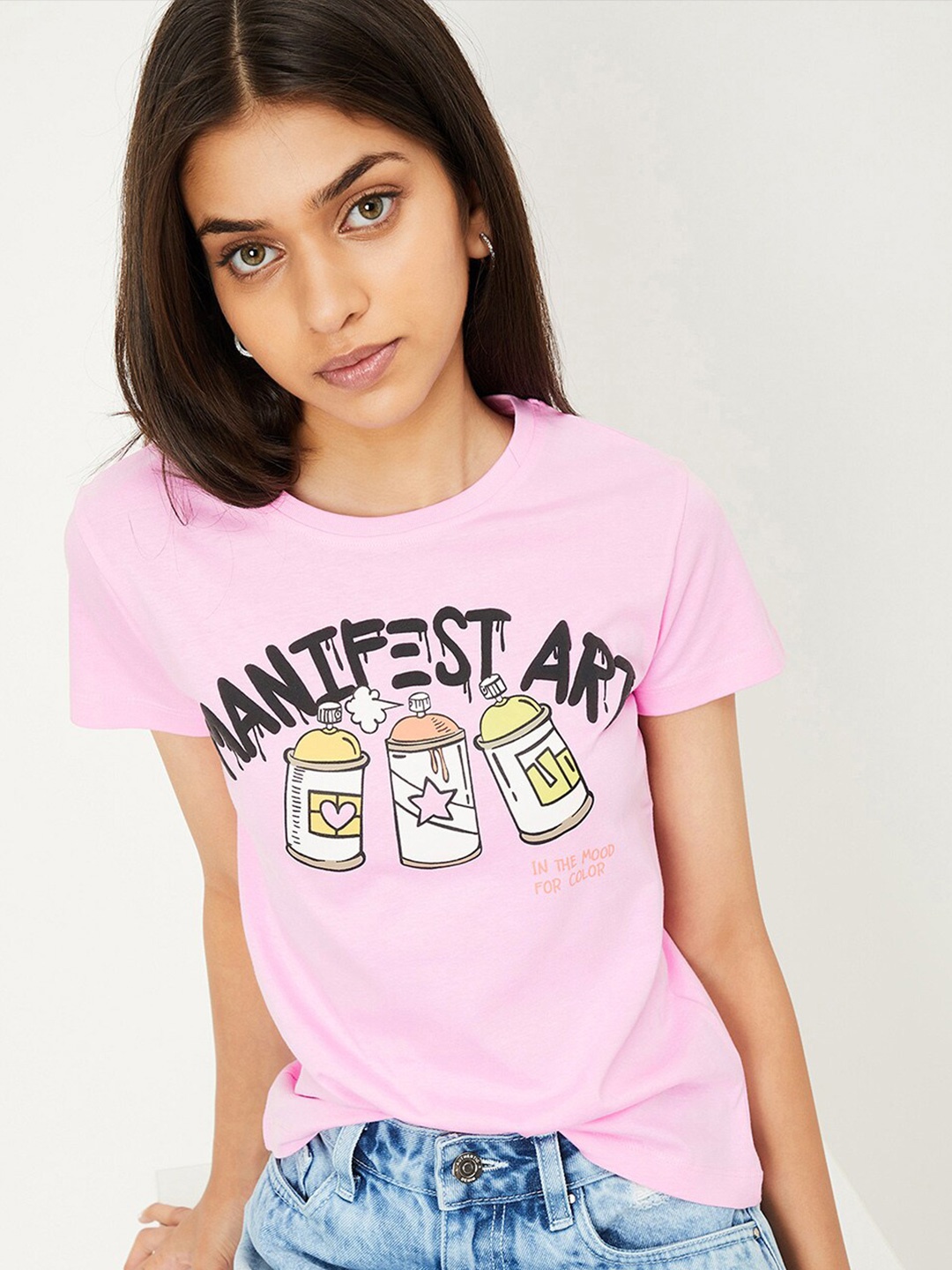 

max Girls Typography Printed Pure Cotton T-shirt, Pink