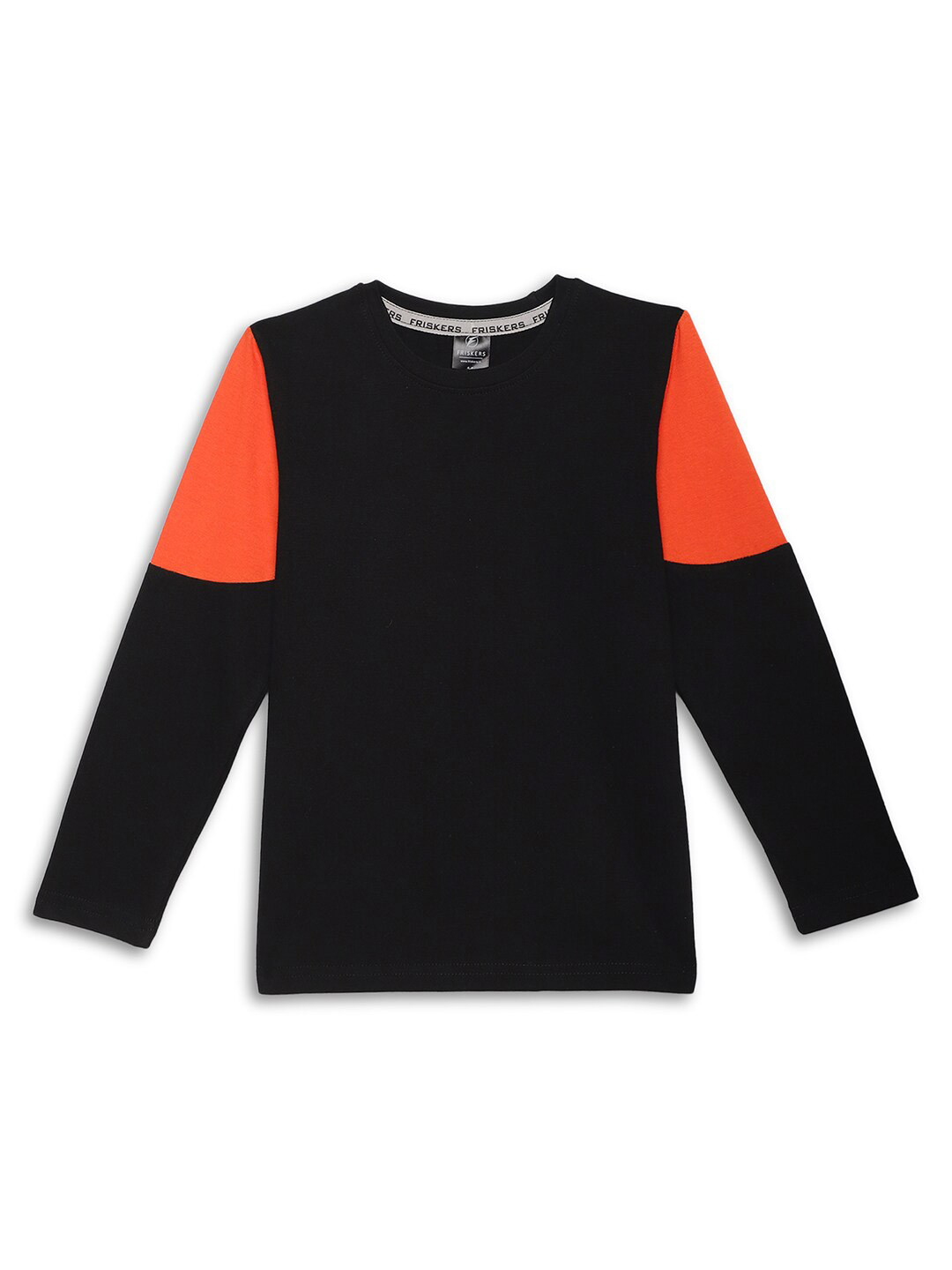 

Friskers Boys Colourblocked Cotton Round Neck Long Sleeves Applique Casual T-shirt, Black