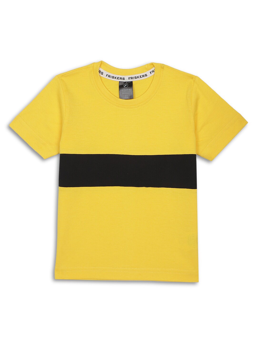 

Friskers Boys Colourblocked Cotton Round Neck Short Sleeves Applique T-shirt, Yellow