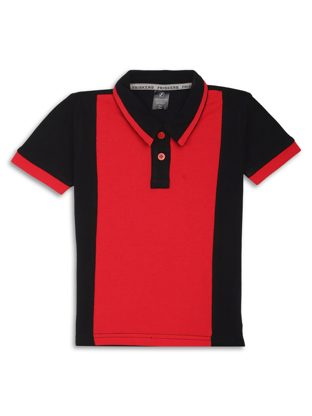 

Friskers Boys Colourblocked Cotton Polo Collar Short Sleeves Applique Casual T-shirt, Red
