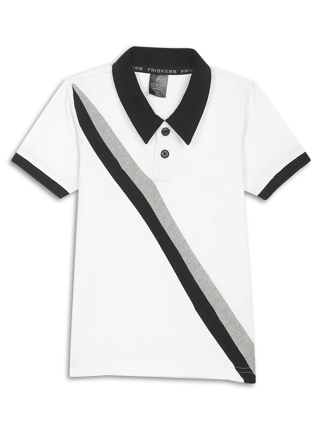 

Friskers Boys Cotton Polo Collar Short Sleeves Applique Casual T-shirt, White