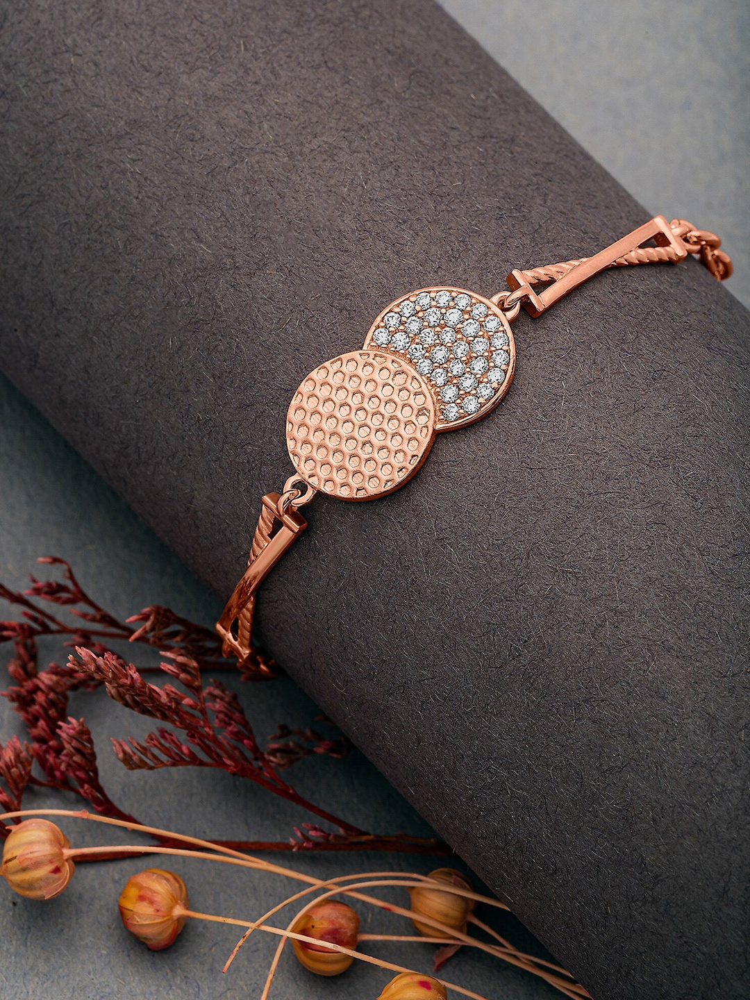 

SILBERRY 925 Sterling Silver Cubic Zirconia Rose Gold-Plated Wraparound Bracelet