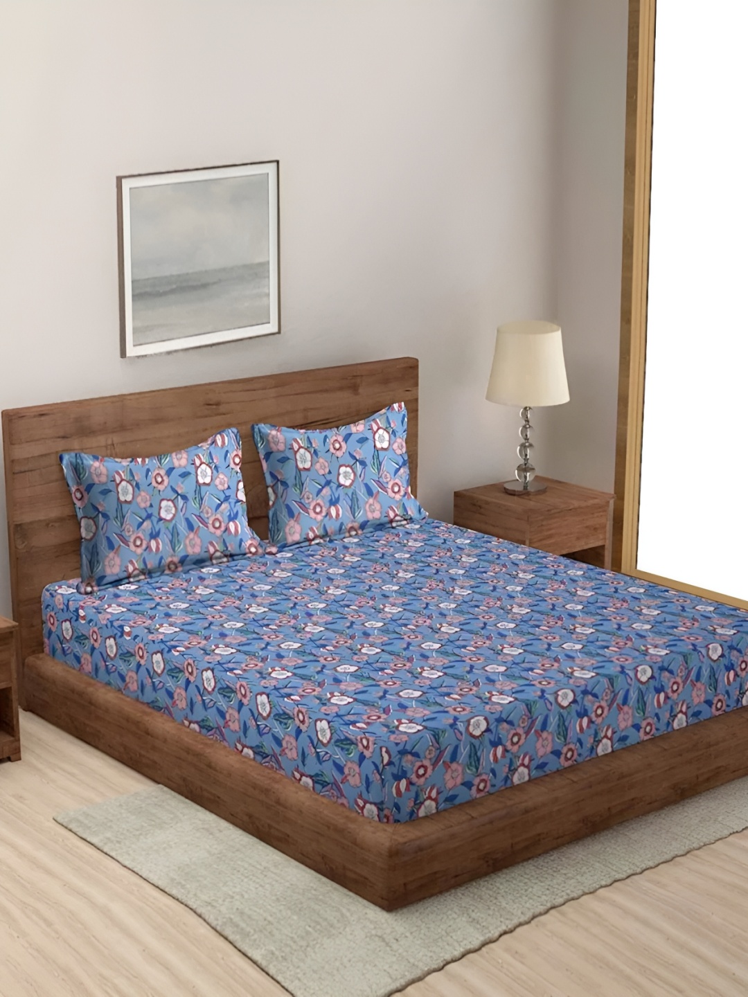 

Signature Blue & White Floral 140 TC King Bedsheet with 2 Pillow Covers