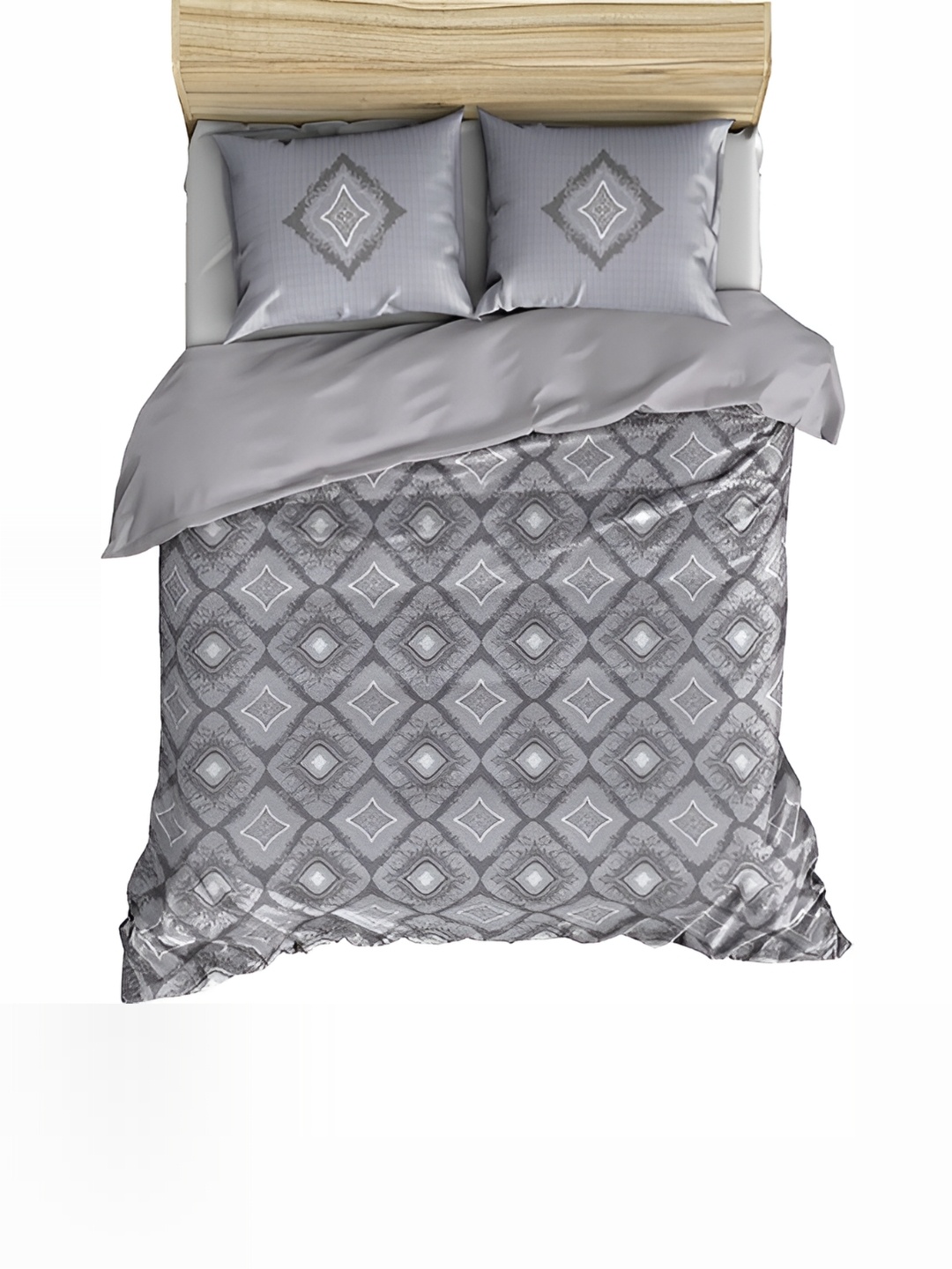 

borato Grey & White Abstract Cotton 300 TC King Bedsheet with 2 Pillow Covers