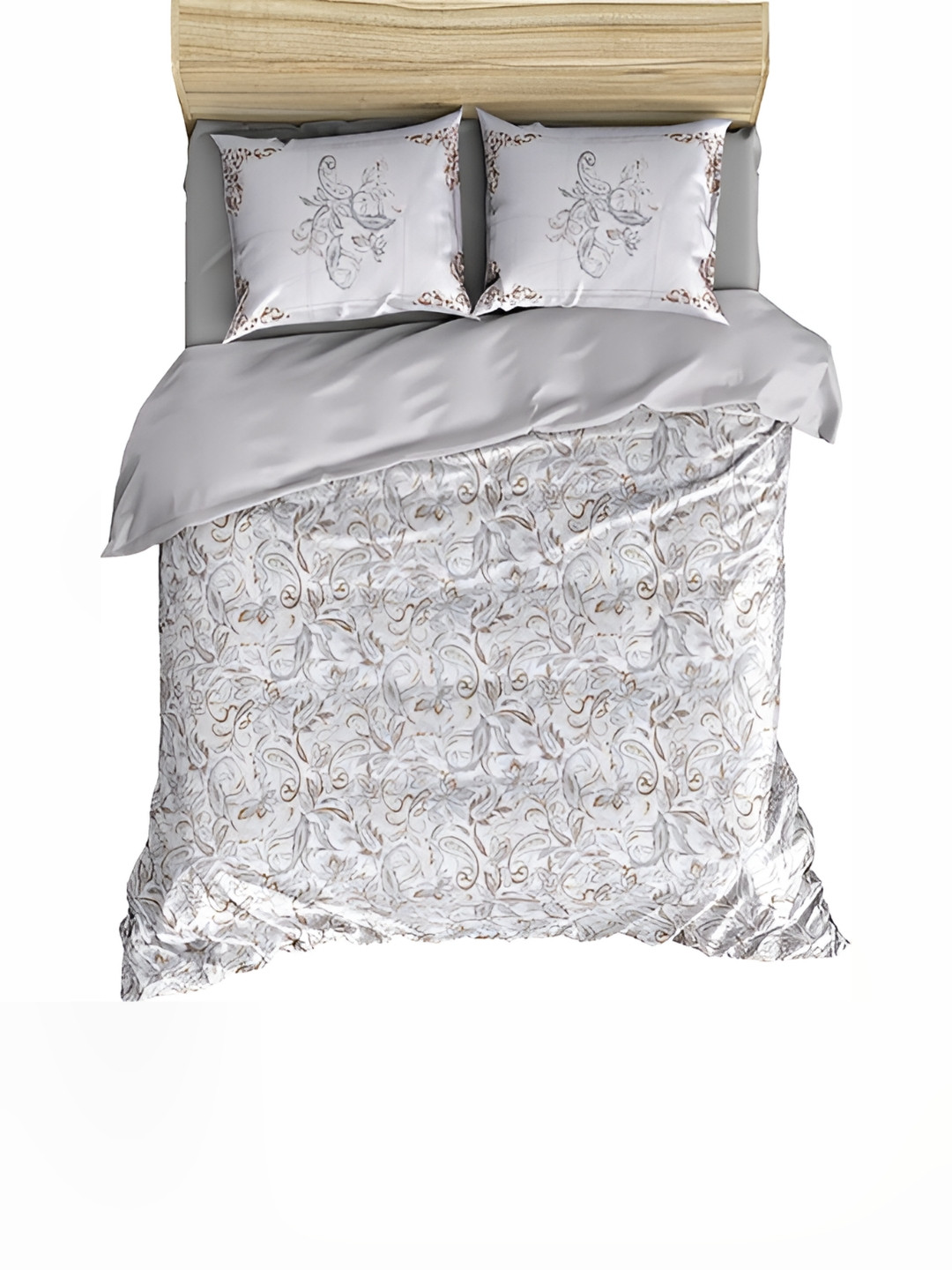 

borato Grey & Brown Floral Cotton 300 TC King Bedsheet with 2 Pillow Covers