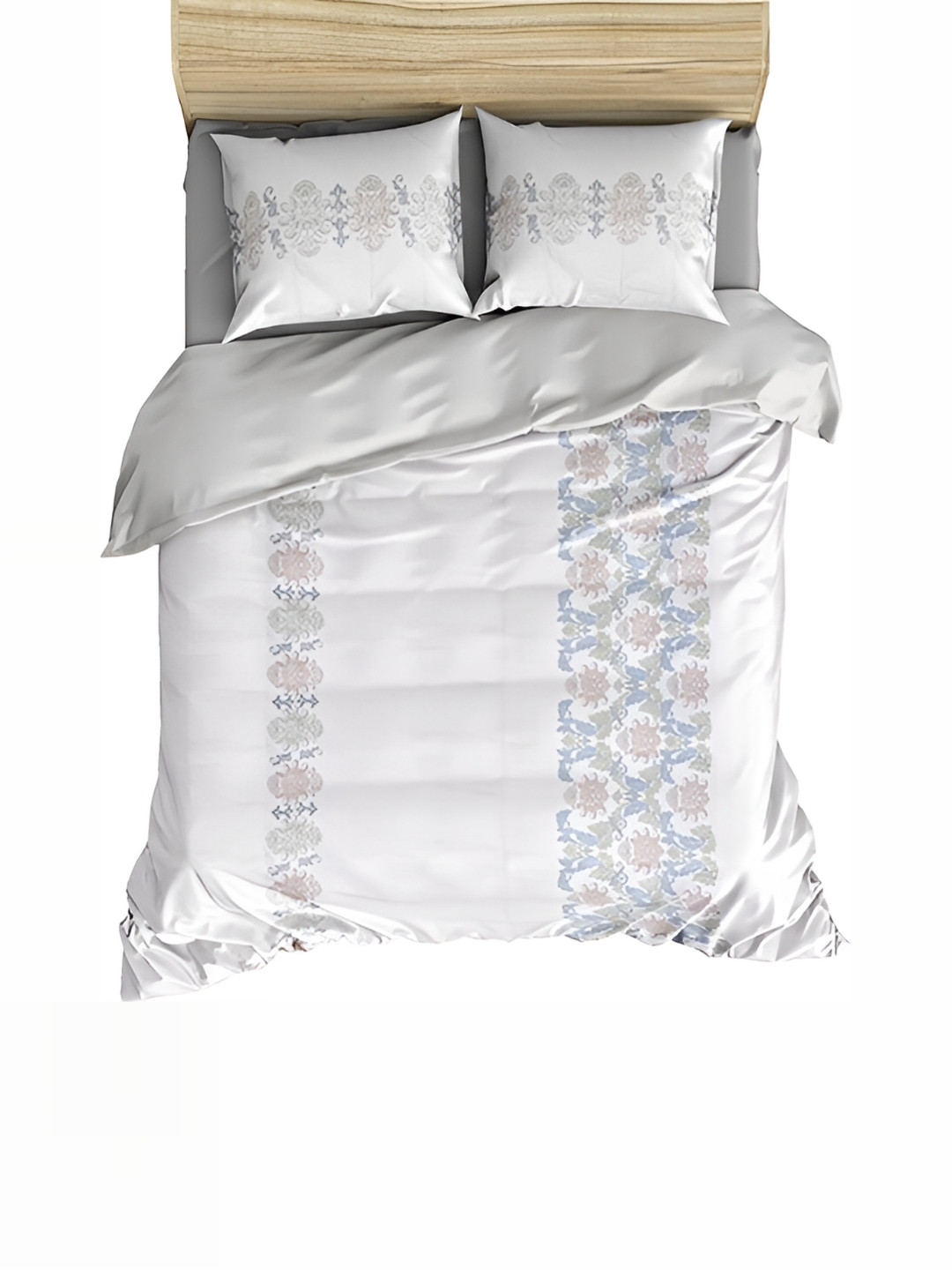 

borato Grey & White Floral Cotton 300 TC King Bedsheet with 2 Pillow Covers