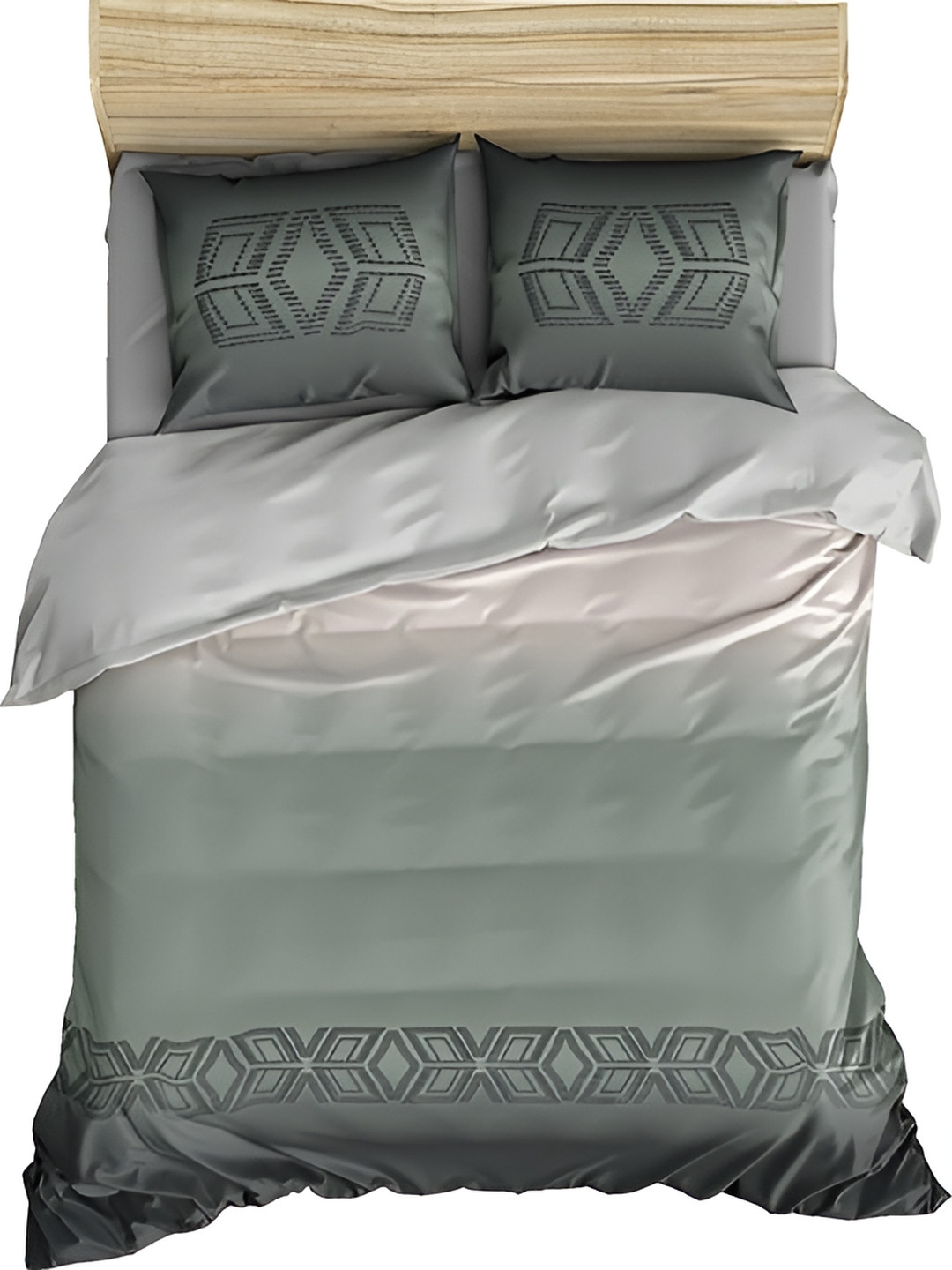 

borato Green & Grey Geometric Cotton 300 TC King Bedsheet with 2 Pillow Covers