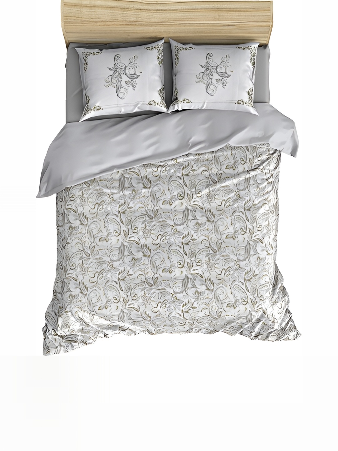

borato Green & Grey Ethnic Motifs Cotton 300 TC King Bedsheet with 2 Pillow Covers