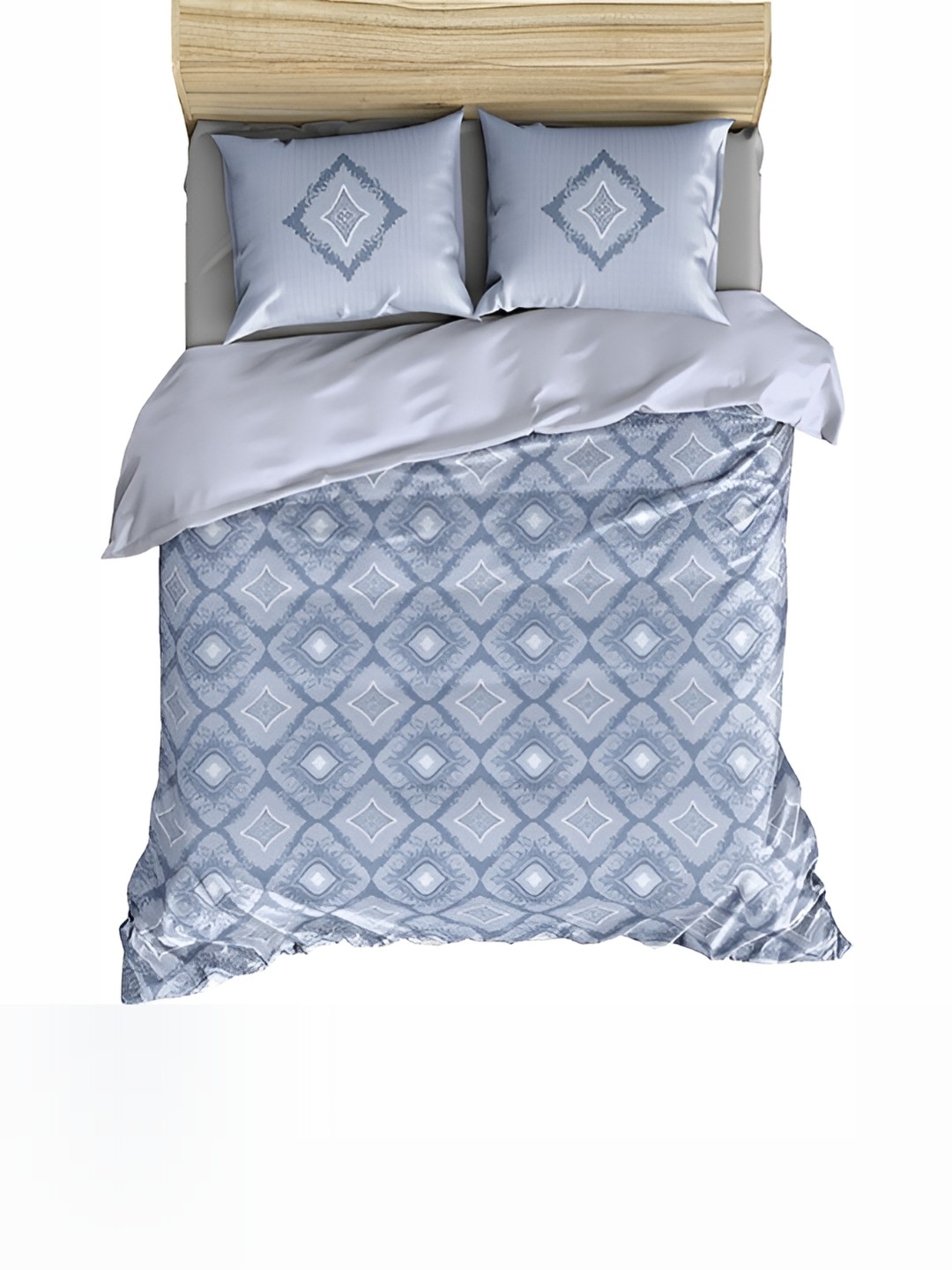 

borato Blue & White Geometric Cotton 300 TC King Bedsheet with 2 Pillow Covers