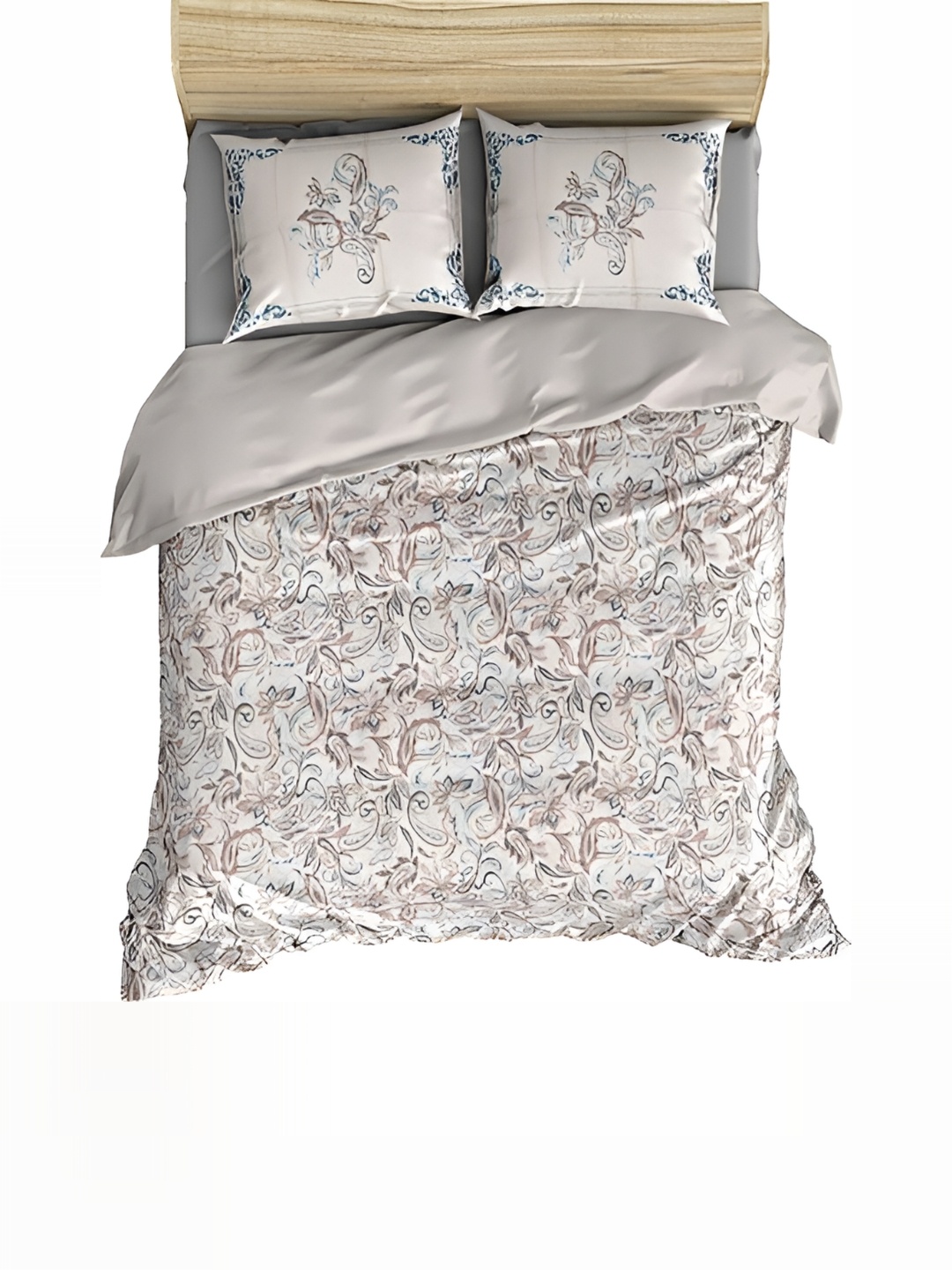 

borato Brown & Grey Floral Cotton 300 TC King Bedsheet with 2 Pillow Covers