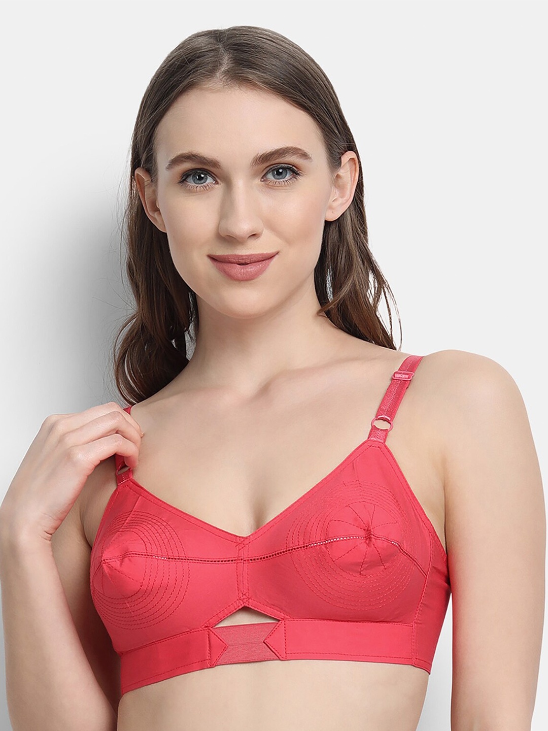 

VStar Geometric Embroidered Medium Coverage Pure Cotton Everyday Bra With All Day Comfort, Coral