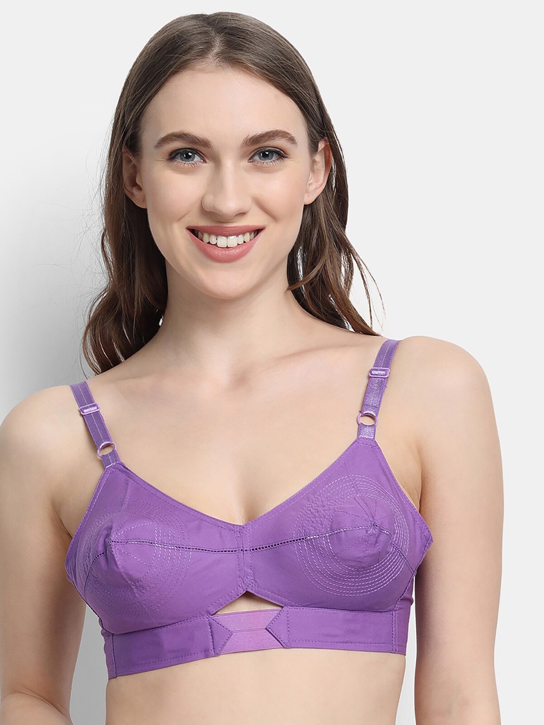 

VStar Geometric Embroidered Medium Coverage Pure Cotton Everyday Bra With All Day Comfort, Violet