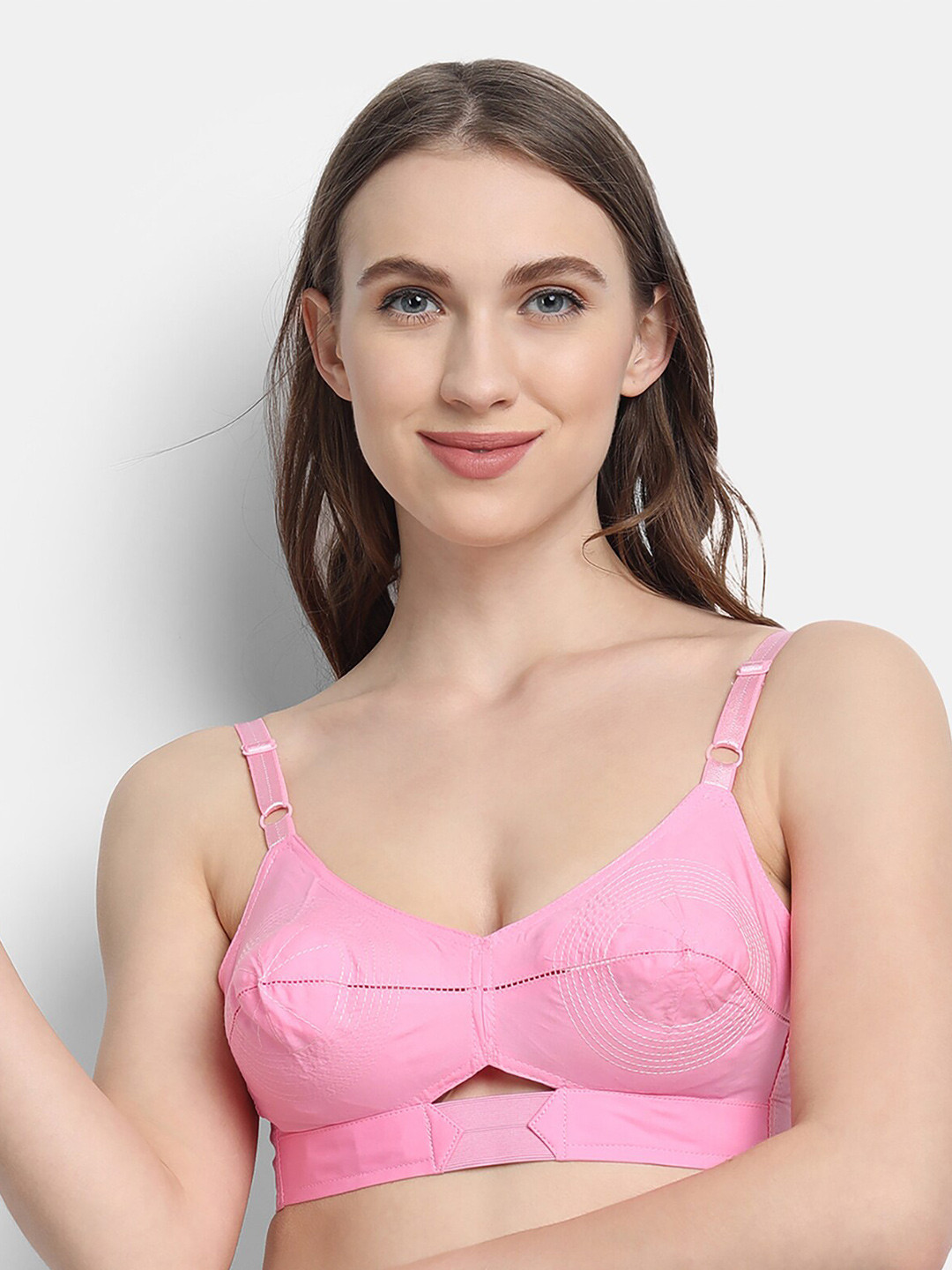 

VStar Single Layered Seamed Round Stitch Pure Cotton Everyday Bra With All Day Comfort, Pink