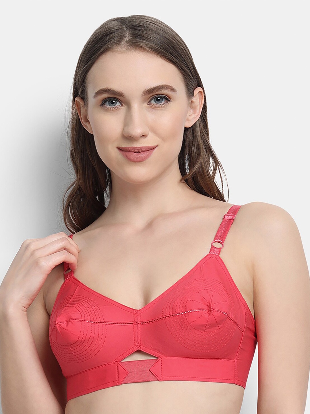 

VStar Single Layered Seamed Round Stitch Pure Cotton Everyday Bra With All Day Comfort, Coral