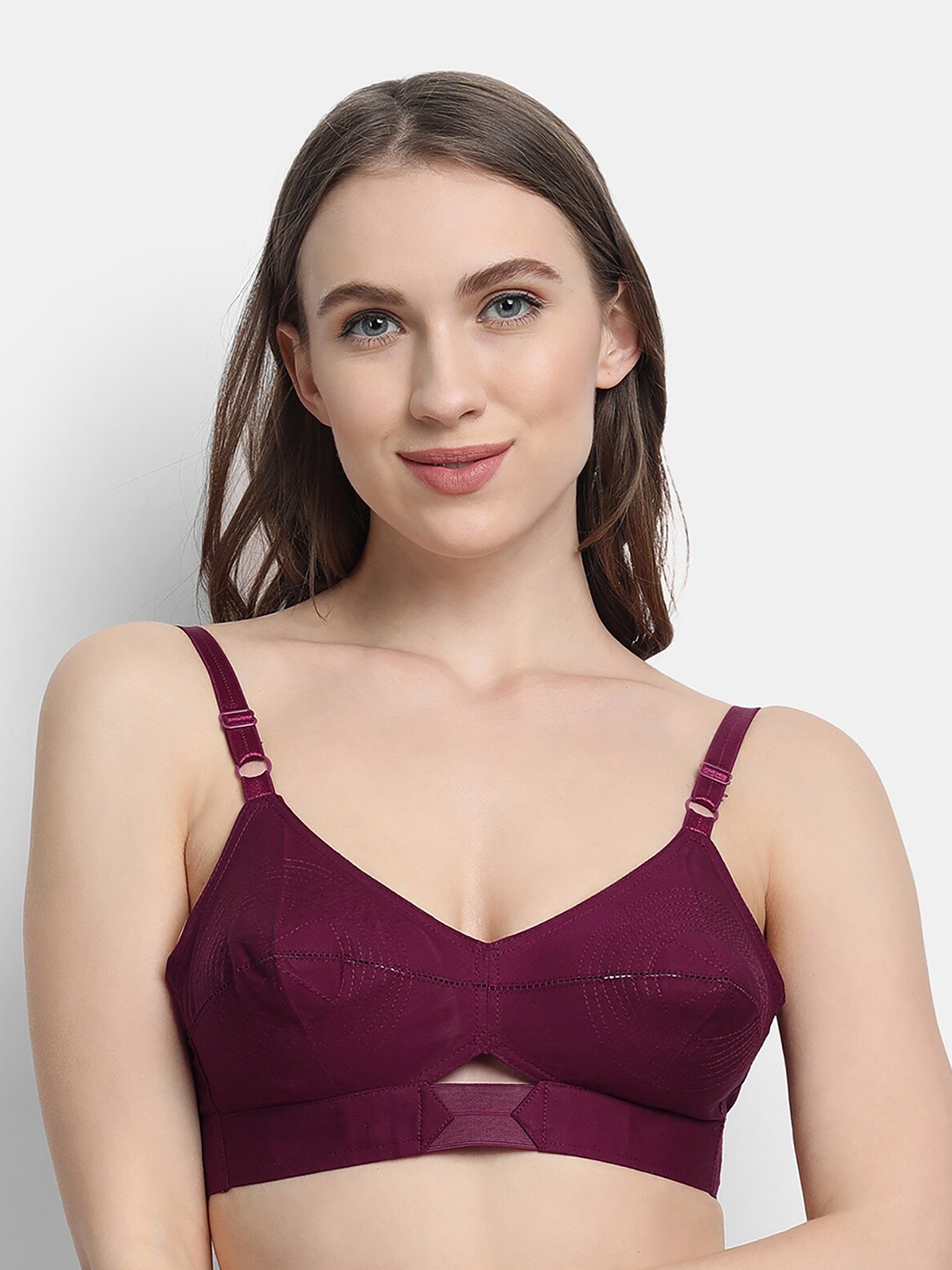 

VStar Single Layered Seamed Round Stitch Pure Cotton Everyday Bra With All Day Comfort, Maroon