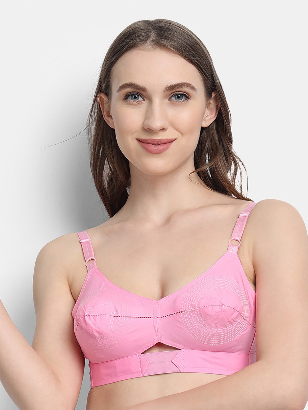 

VStar Single Layered Seamed Round Stitch Pure Cotton Everyday Bra With All Day Comfort, Pink