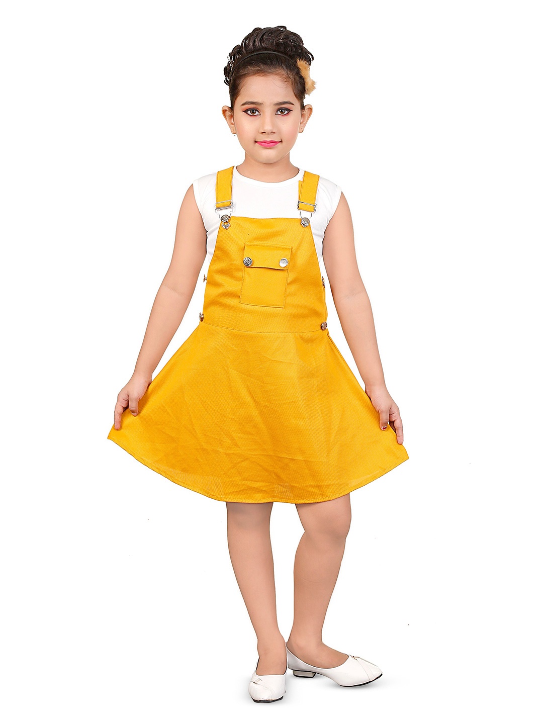 

BAESD Girls Fit & Flare Dress Style Short Dungaree, Yellow