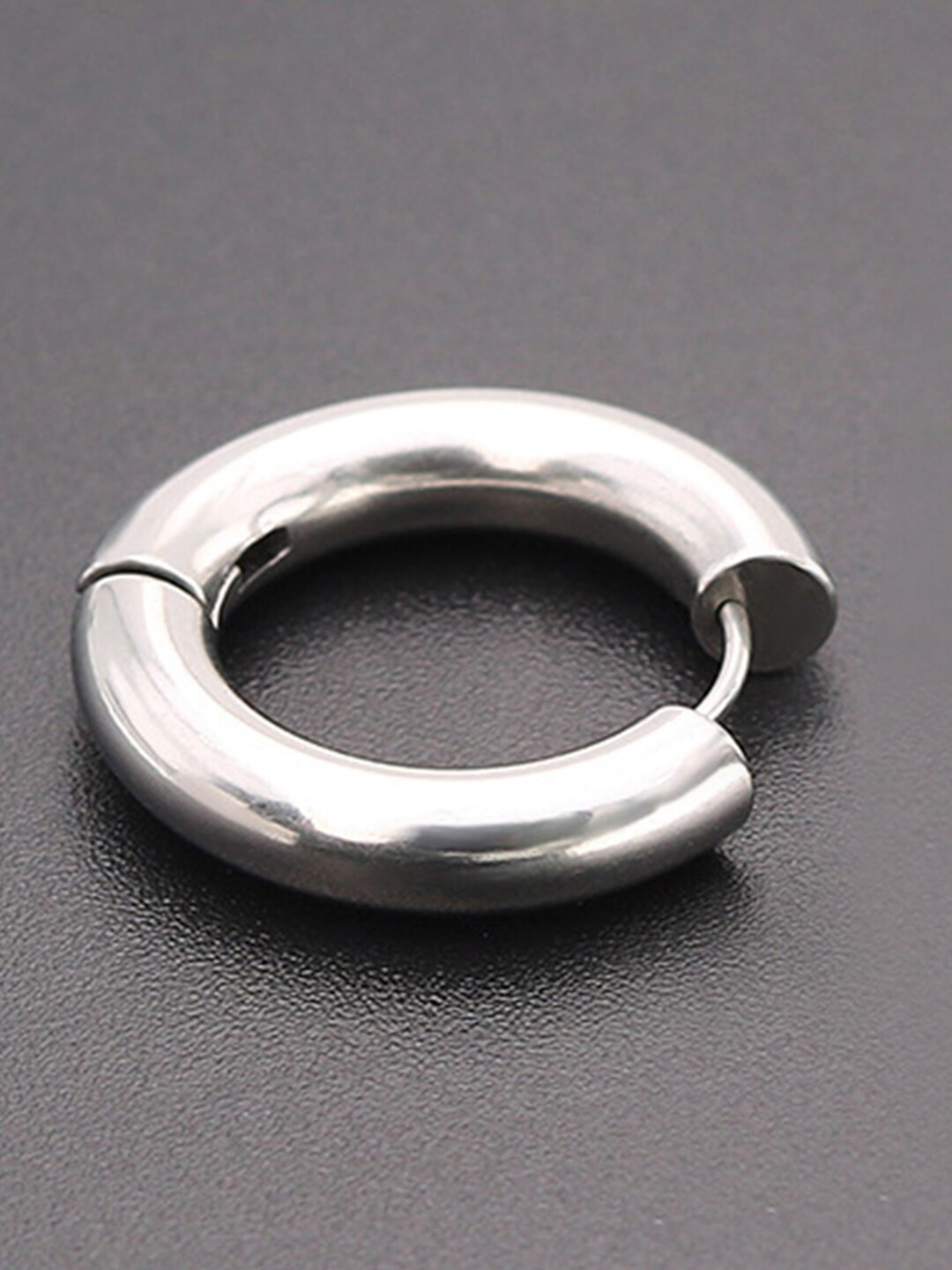 

Peora Men Silver-Plated Stainless Steel Circular Hoop Earrings
