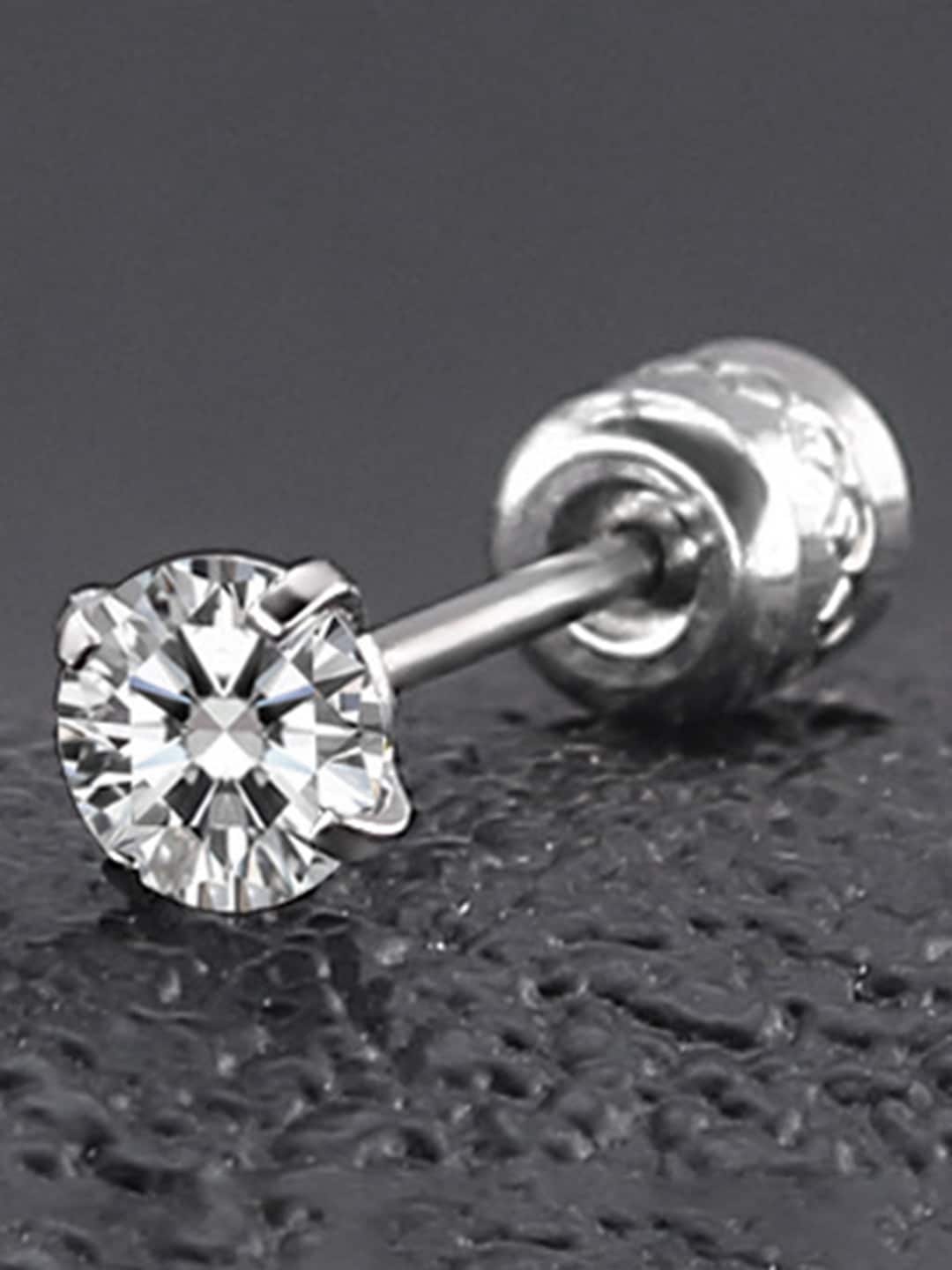 

Peora Men Silver-Plated Cubic Zirconia Stainless Steel Geometric Shaped Stud Earrings