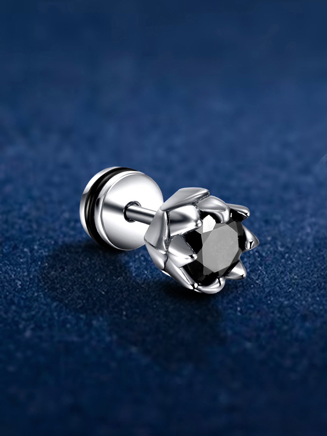 

Peora Men Silver-Plated Contemporary Studs Earrings, Black