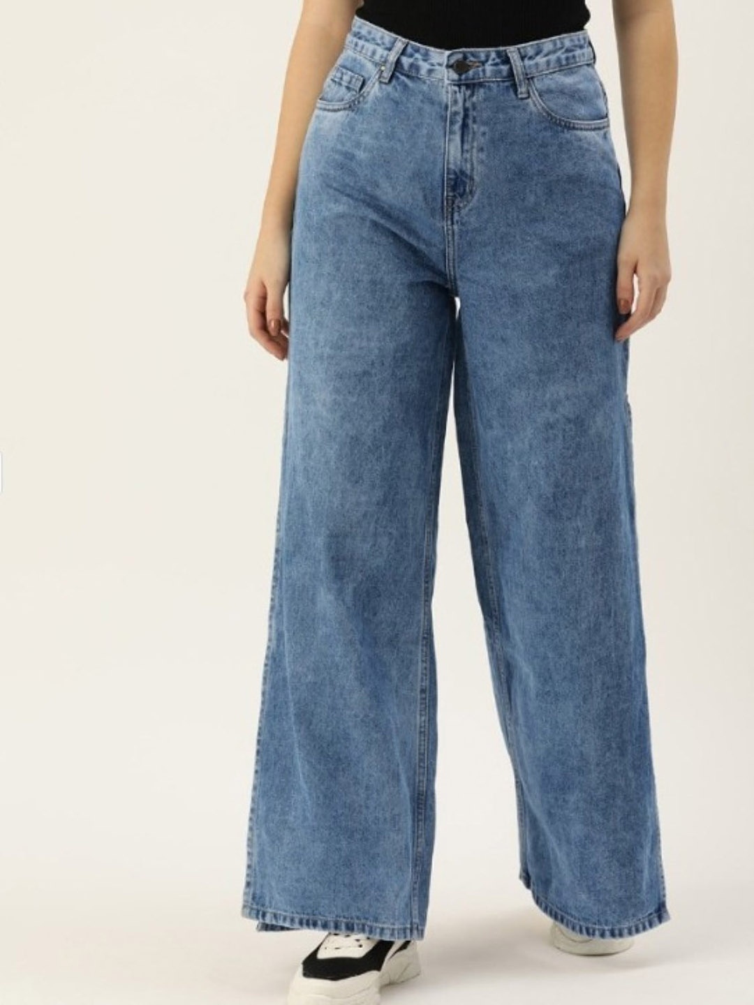 

Mast & Harbour Women Straight Fit High-Rise Heavy Fade Stretchable Jeans, Blue