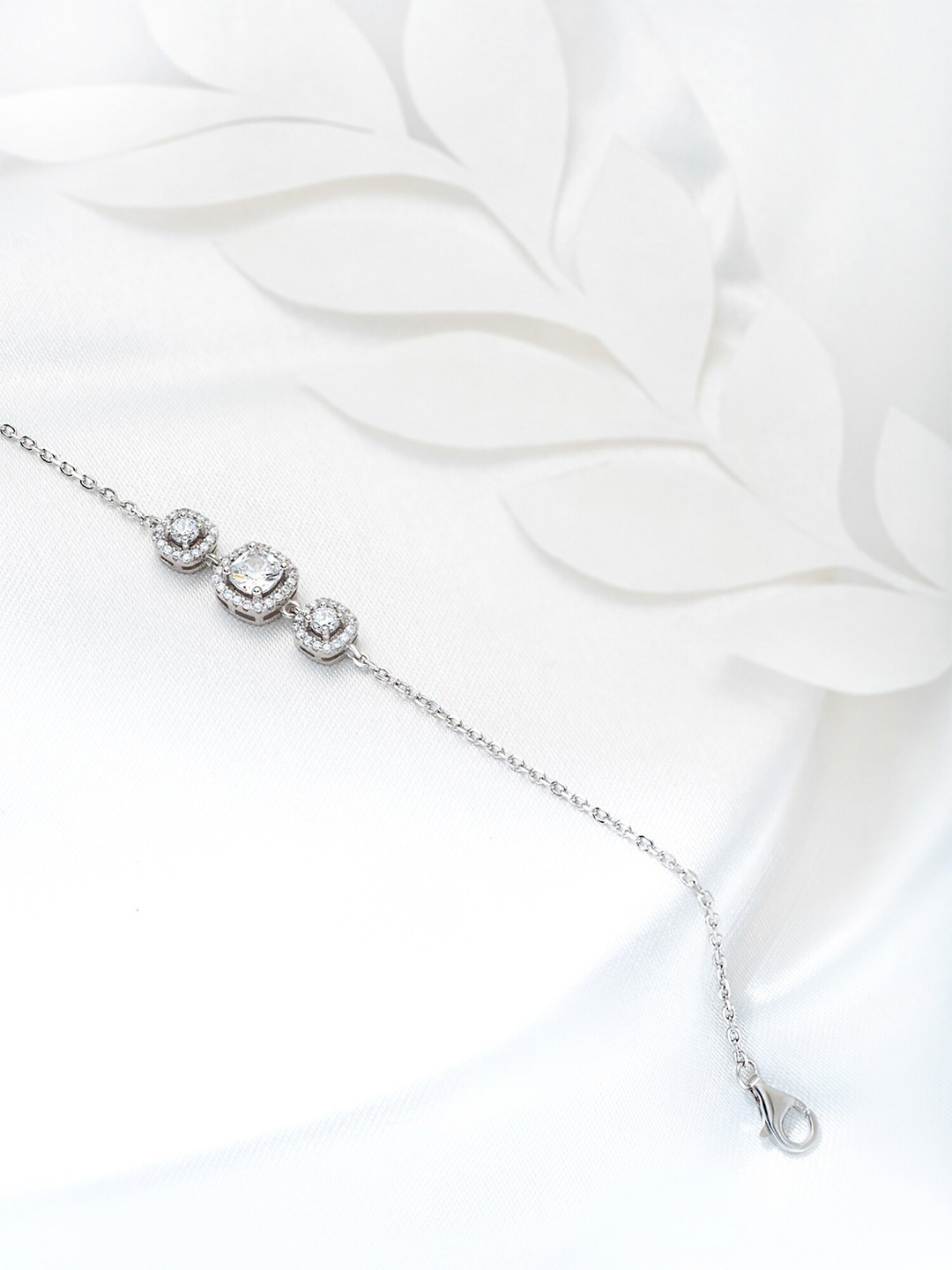 

SILBERRY Rhodium-Plated 925 Sterling Silver Cubic Zirconia Studded Wraparound Bracelet