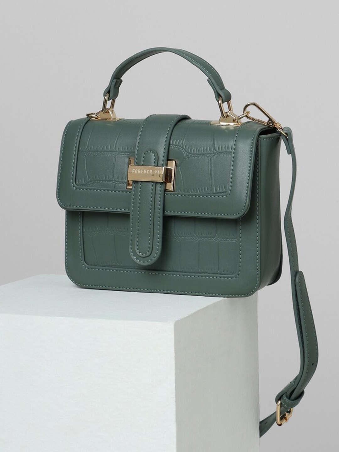 

FOREVER 21 Textured PU Structured Satchel, Green