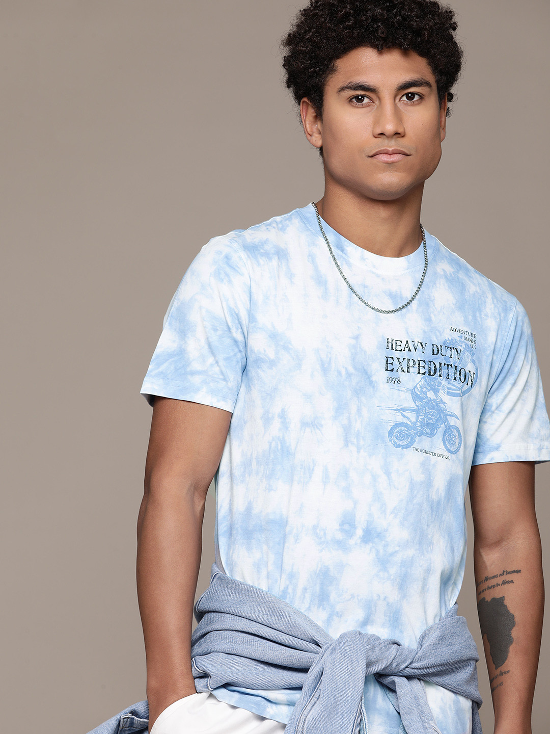

The Roadster Lifestyle Co. Tie & Dye Pure Cotton T-shirt, Blue