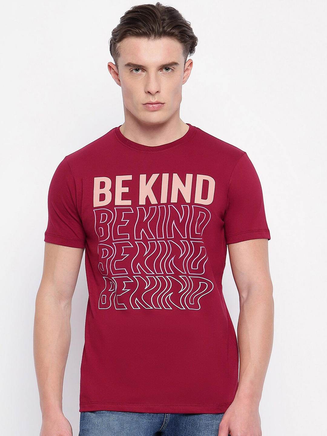 

Wear Your Mind Typography Printed Round Neck Cotton Casual T-shirt, Maroon