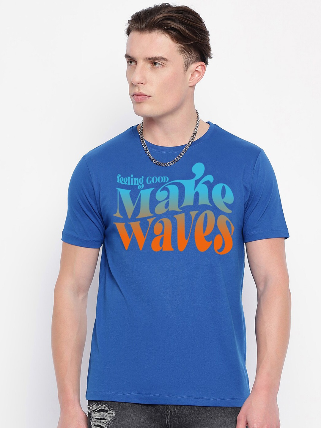 Wear Your Mind Typography Printed Round Neck Cotton Casual T-shirt, Blue
