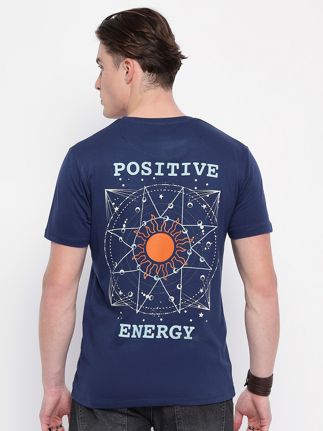 

Wear Your Mind Graphic Printed Round Neck Short Sleeves Cotton T-shirt, Blue