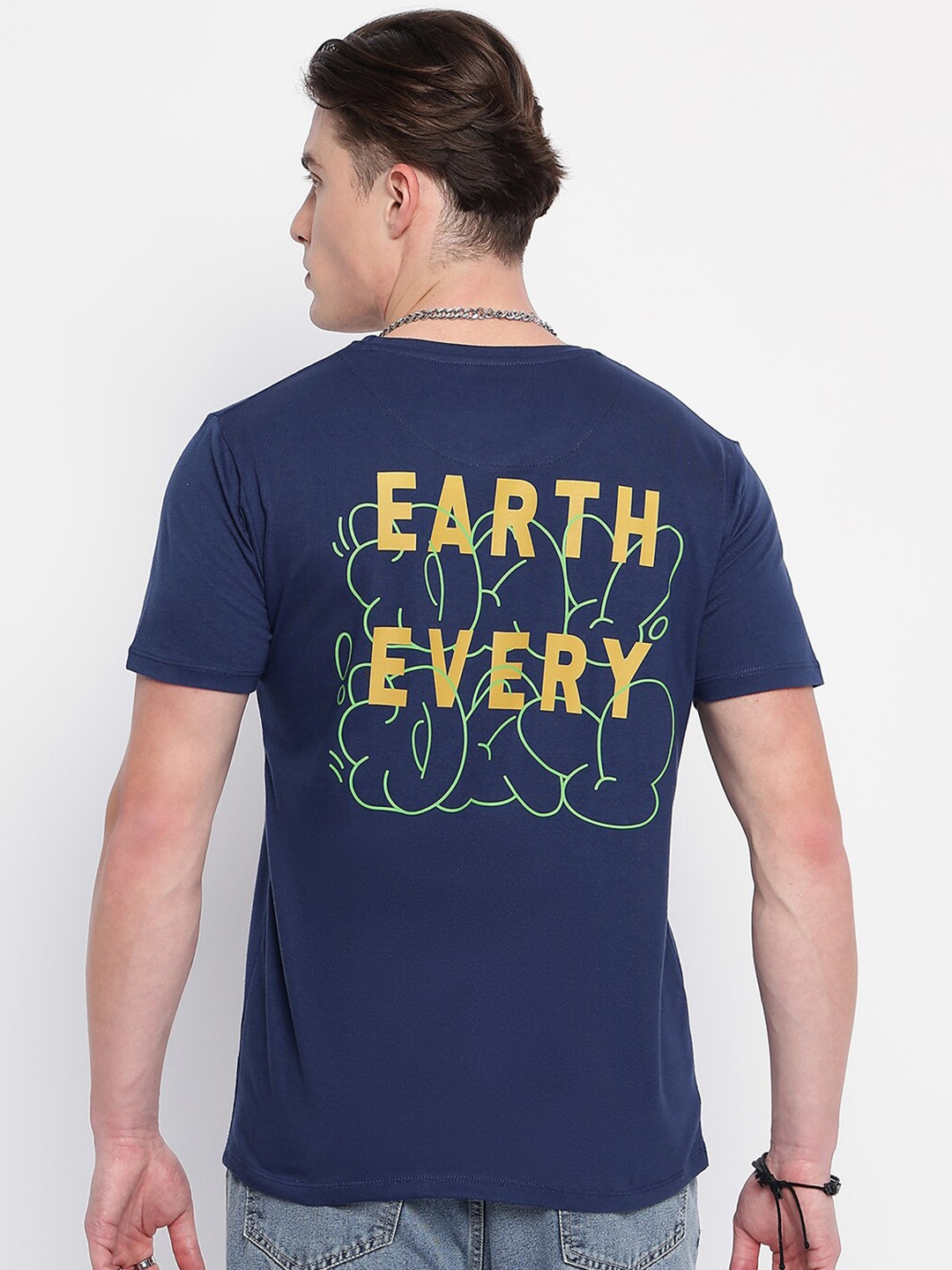 Wear Your Mind Typography Printed Round Neck Cotton Casual T-shirt, Blue
