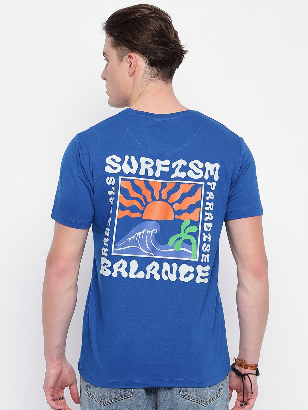 

Wear Your Mind Graphic Printed Round Neck Cotton T-shirt, Blue