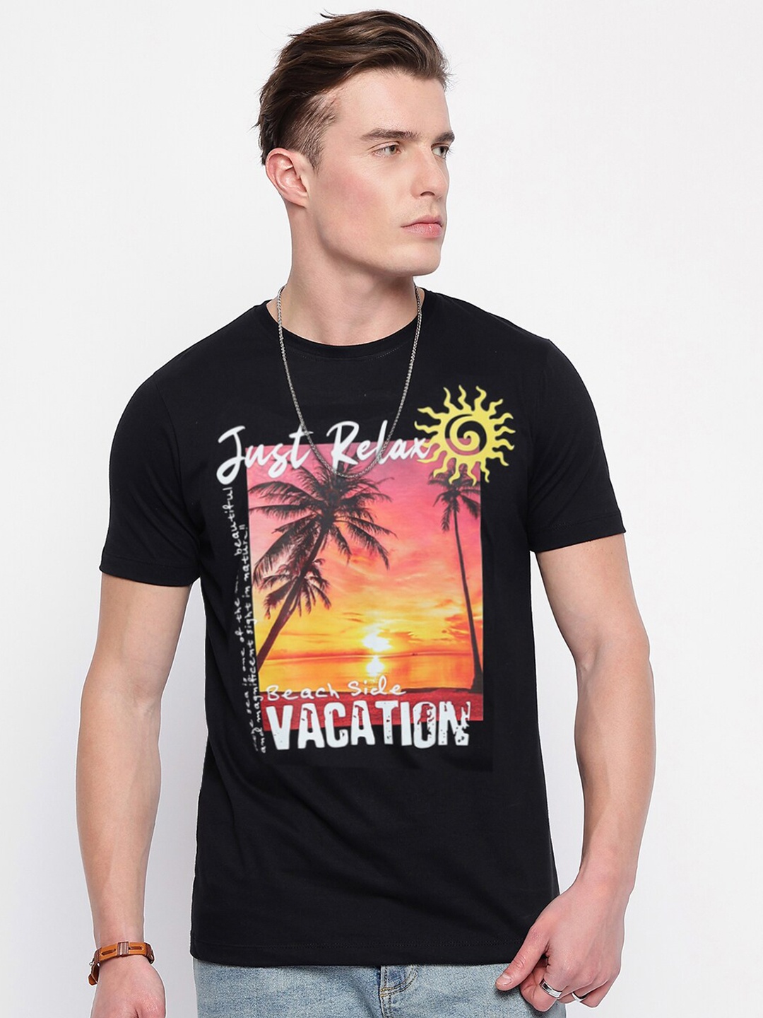

Wear Your Mind Graphic Printed Round Neck Cotton Casual T-shirt, Black