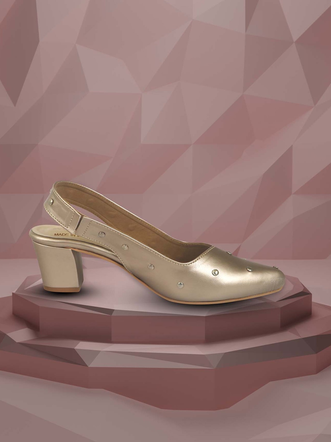 

Bowtoes Embellished Block Heeled Pumps, Gold