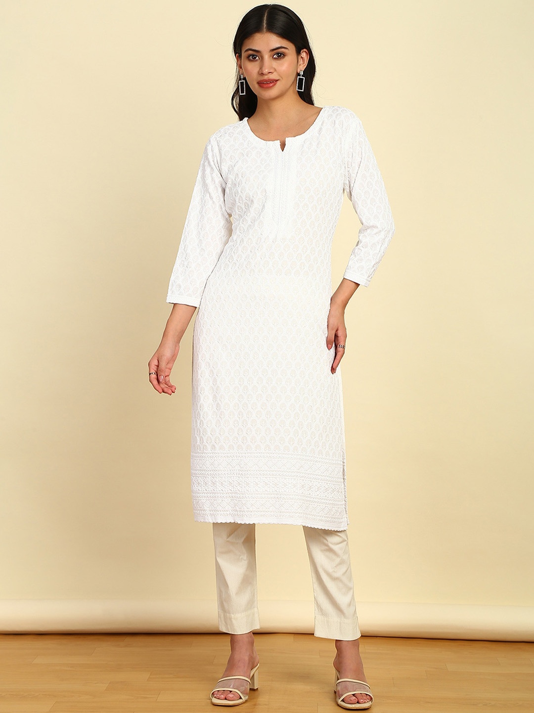 

Soch Ethnic Motifs Embroidered Chikankari Kurta, White