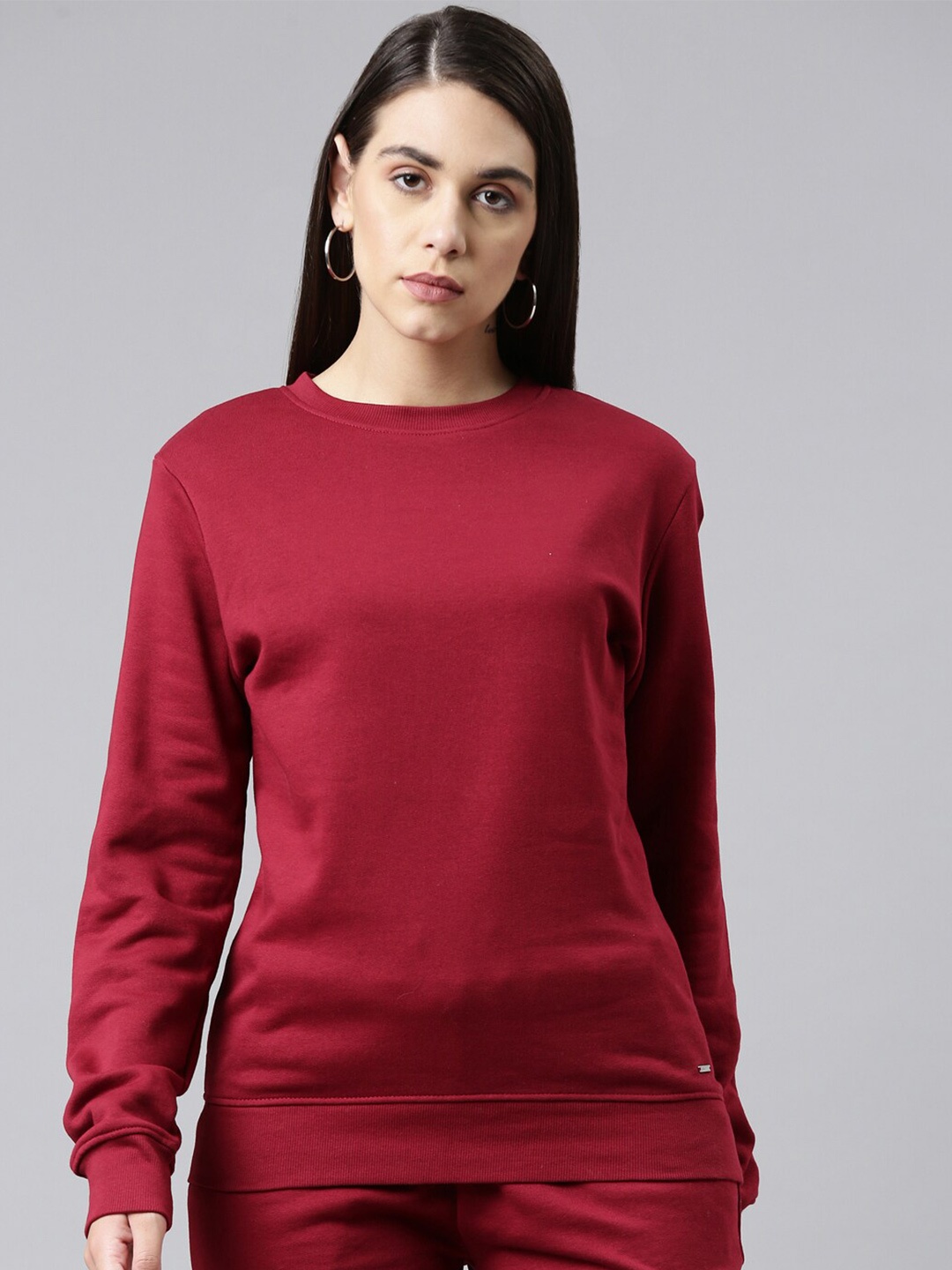 

TWIN BIRDS Women Solid Cotton Sweatshirt, Maroon