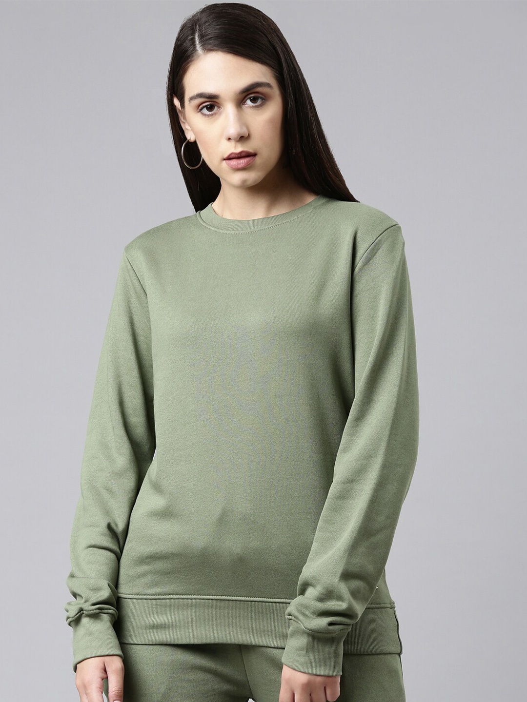 

TWIN BIRDS Women Solid Cotton Sweatshirt, Olive