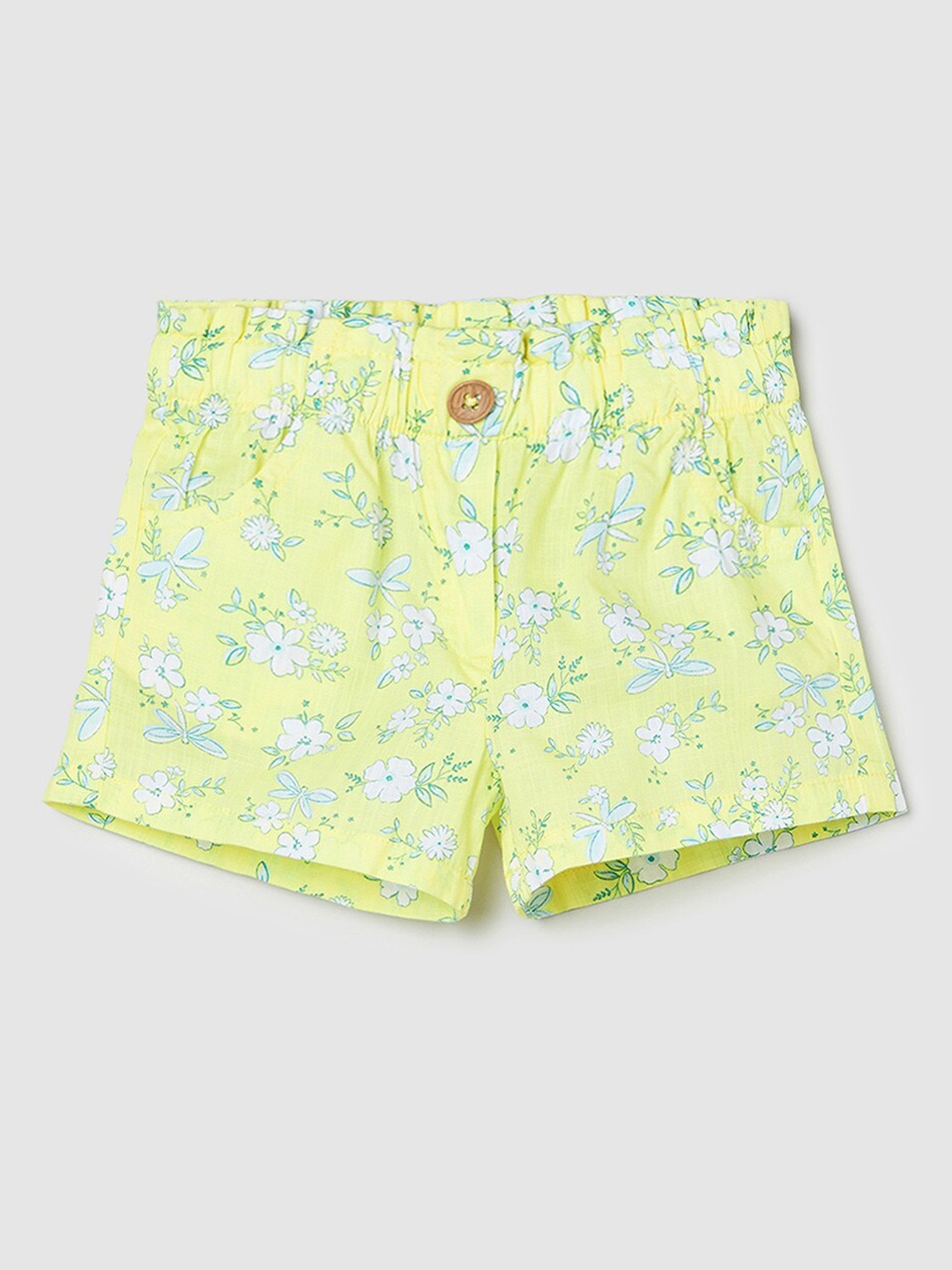 

max Girls Floral Printed Pure Cotton Shorts, Yellow