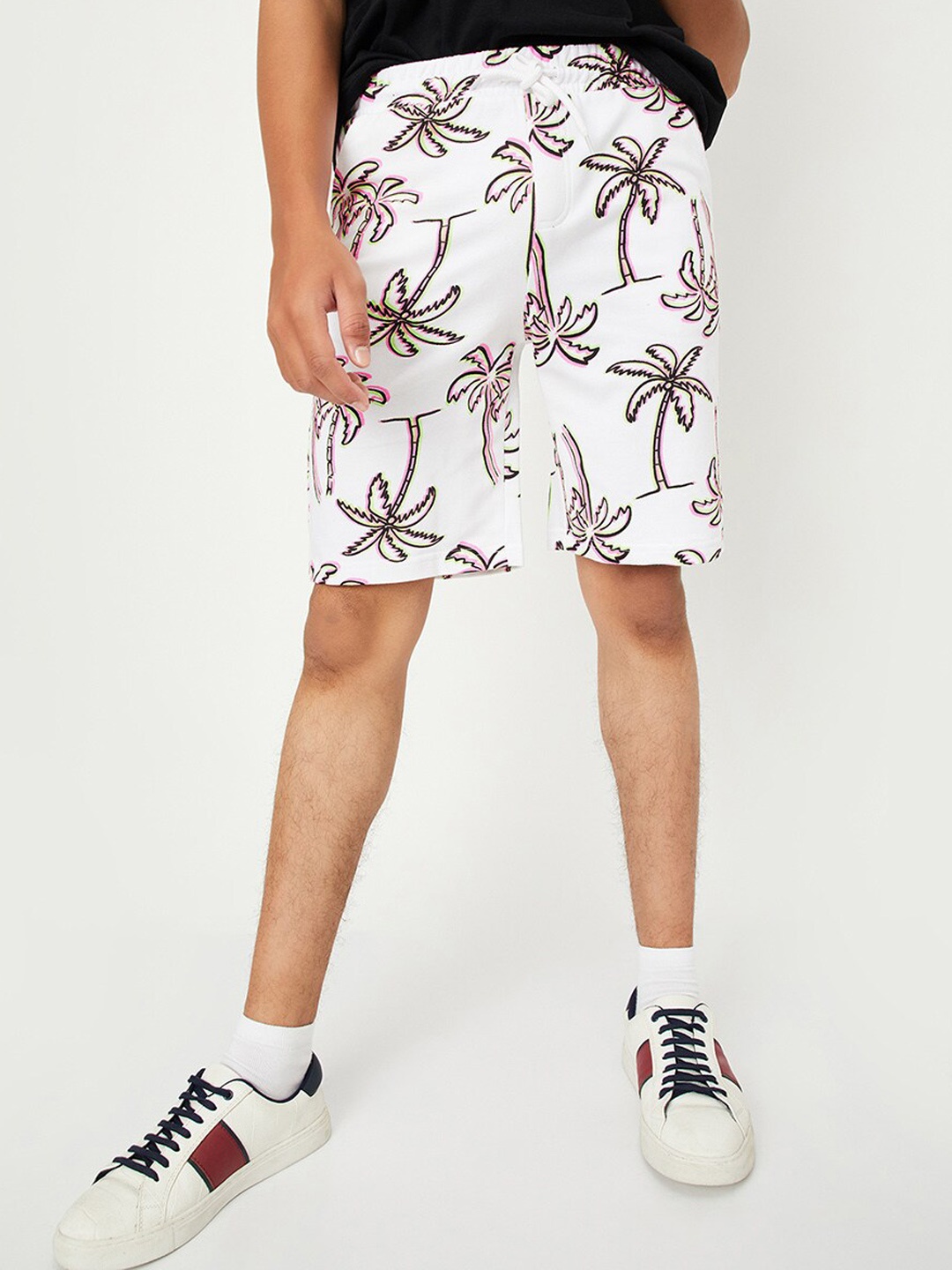 

max Boys Tropical Printed Mid-Rise Pure Cotton Shorts, White