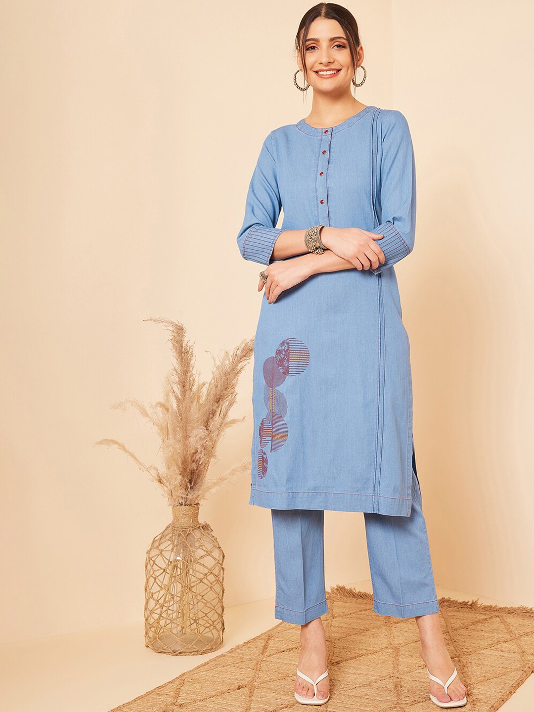 

STADO Women Regular Kurta with Trousers, Blue