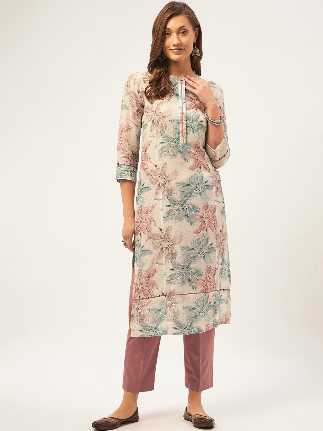 

STADO Floral Printed Straight Kurta with Trousers, White