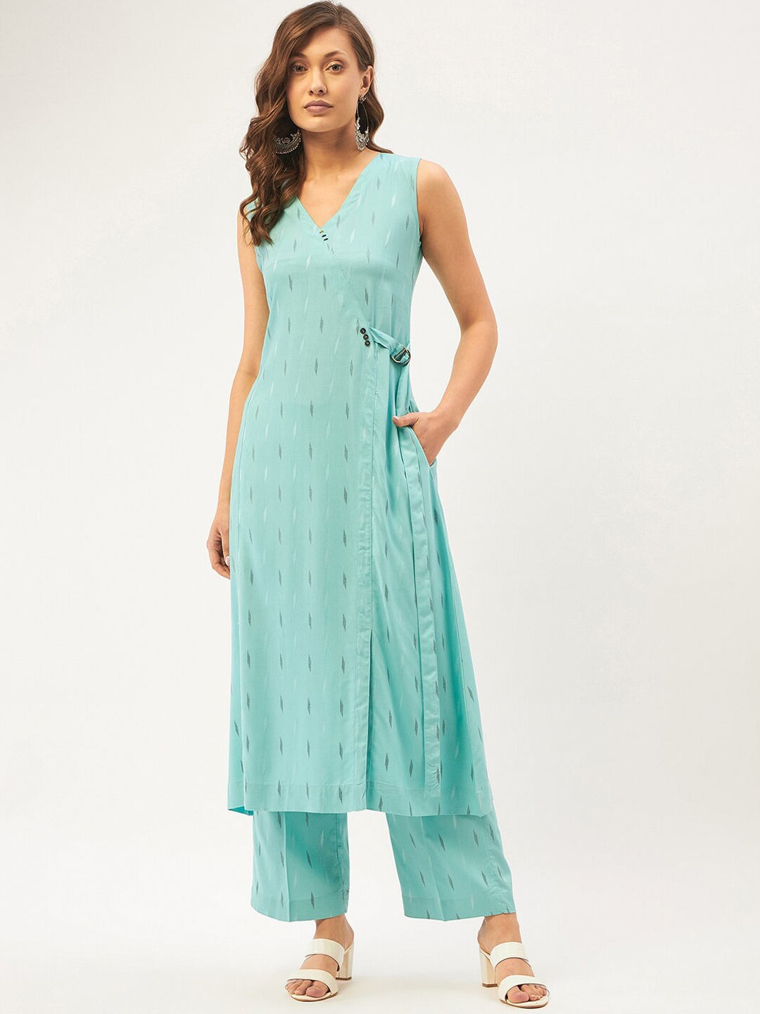 

STADO Woven Design Kurta with Trousers, Green