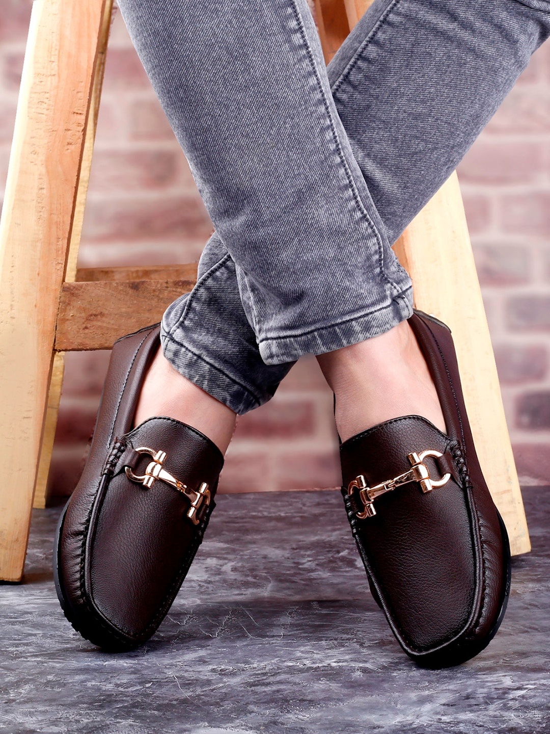 

Bxxy Men Square Toe Horsebit Loafers, Brown