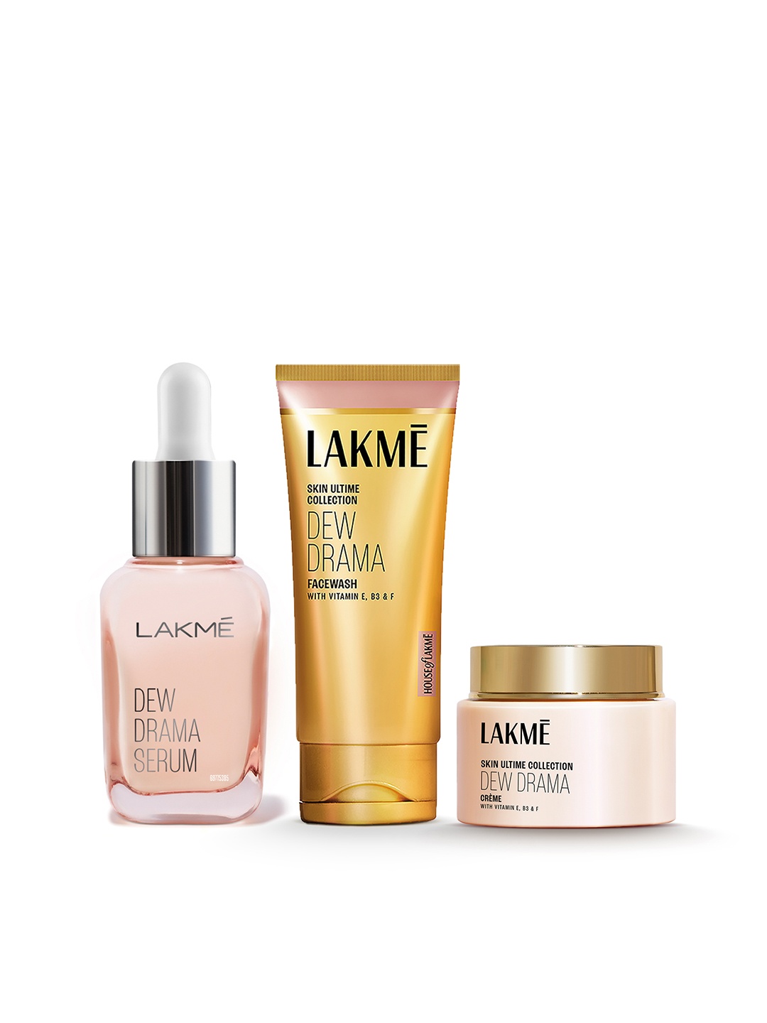 

Lakme Dew Drama Set of Face Serum 15 ml + Gel Creme 50 g + Face Wash 100 g, Pink