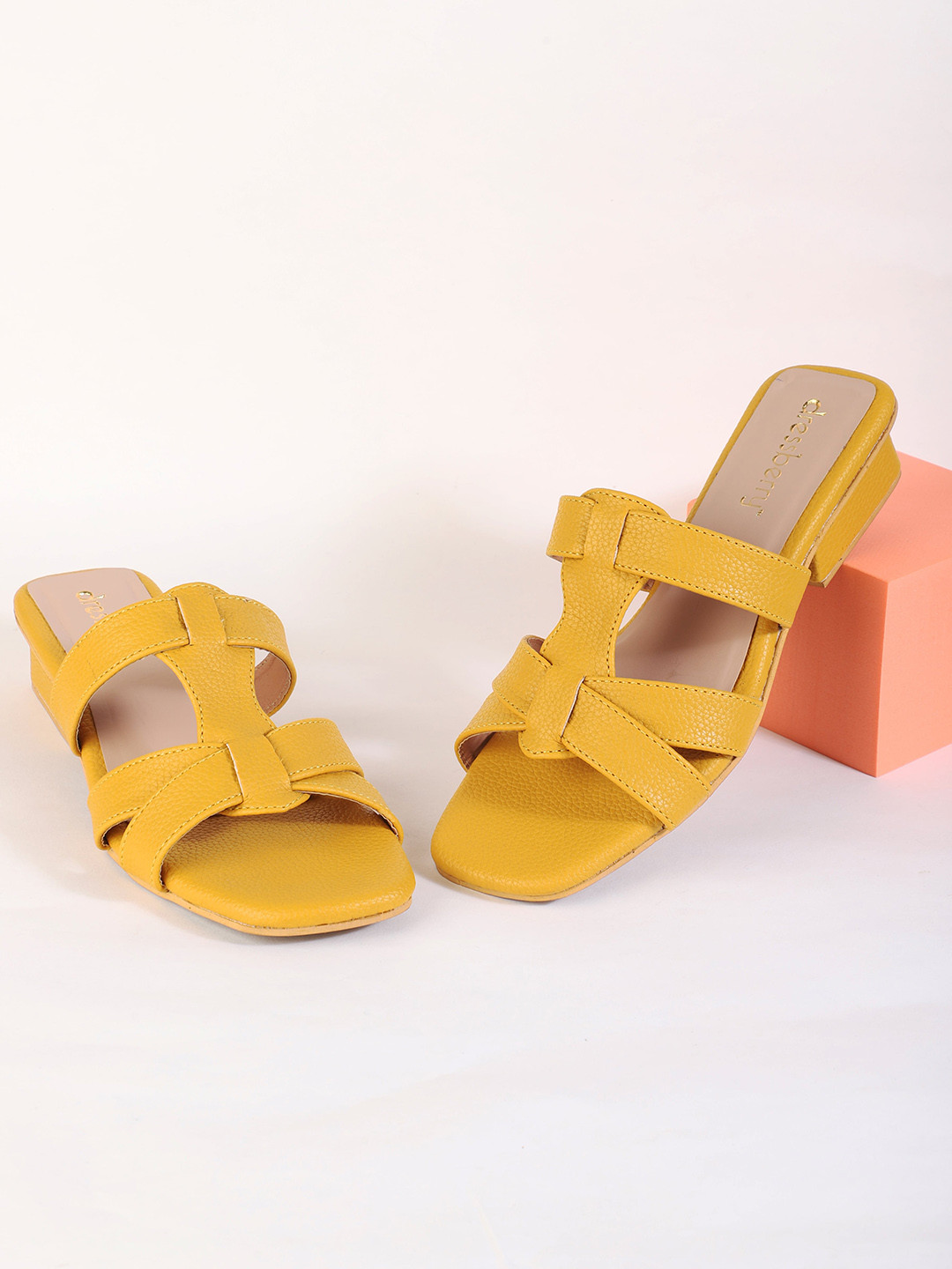 

DressBerry Yellow Open Toe Block Heels
