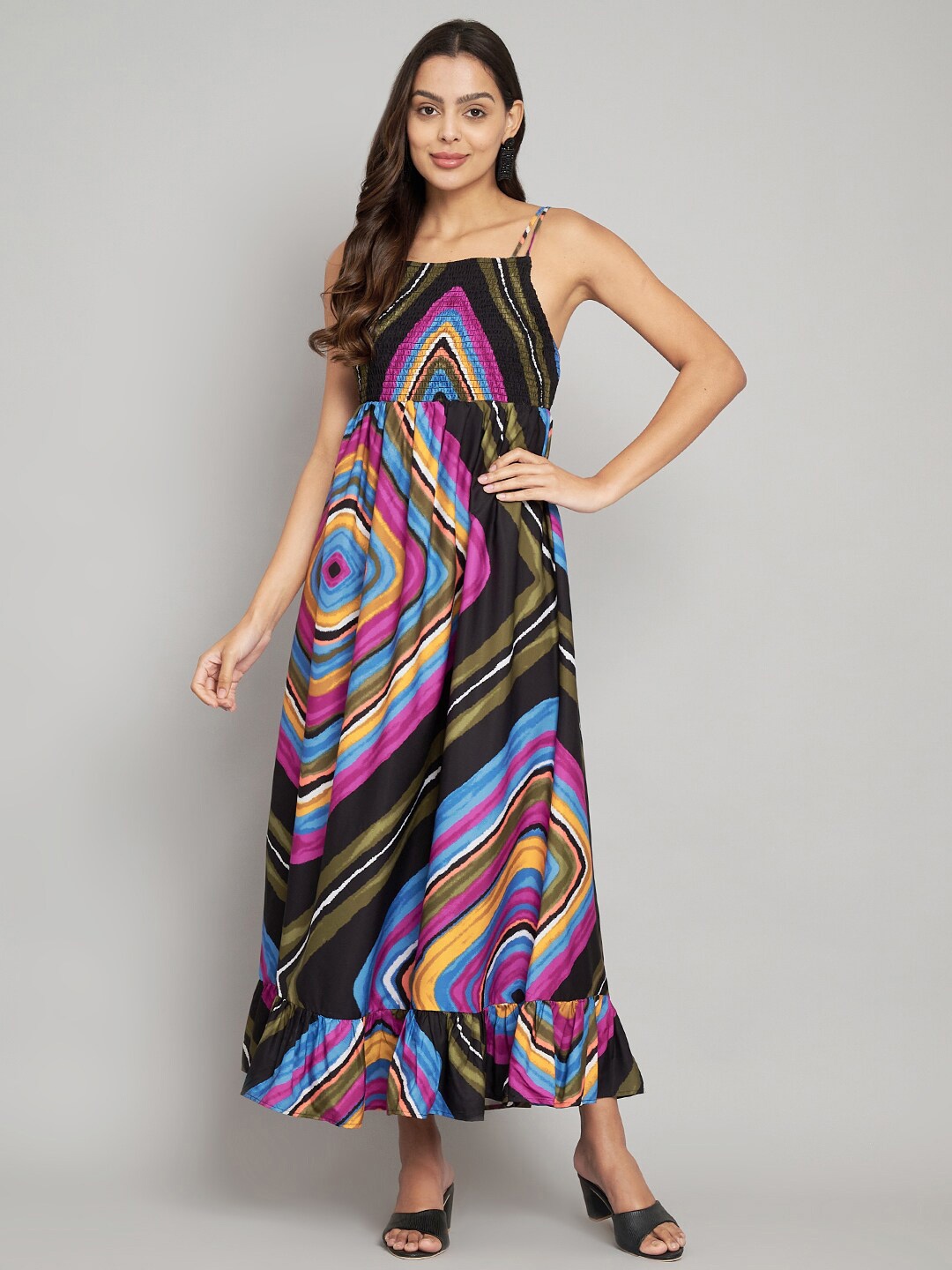 

Amagyaa Shoulder Straps Sleeveless Print Maxi Dress, Black