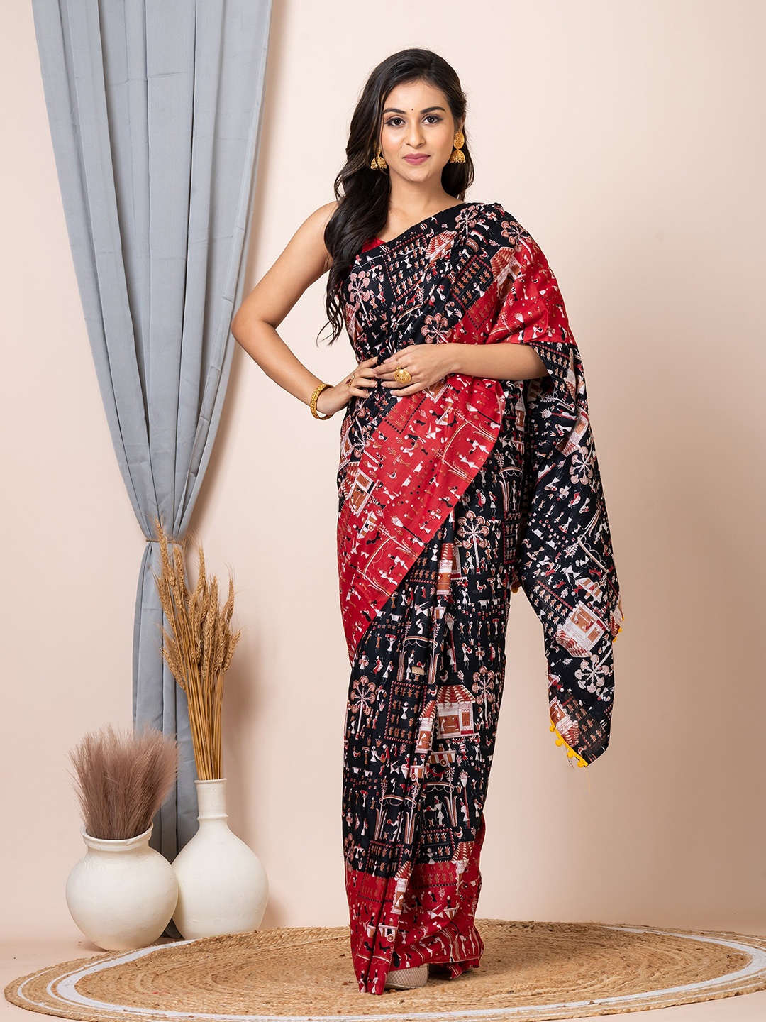 

Laa Calcutta Abstract Printed Pure Cotton Saree, Black