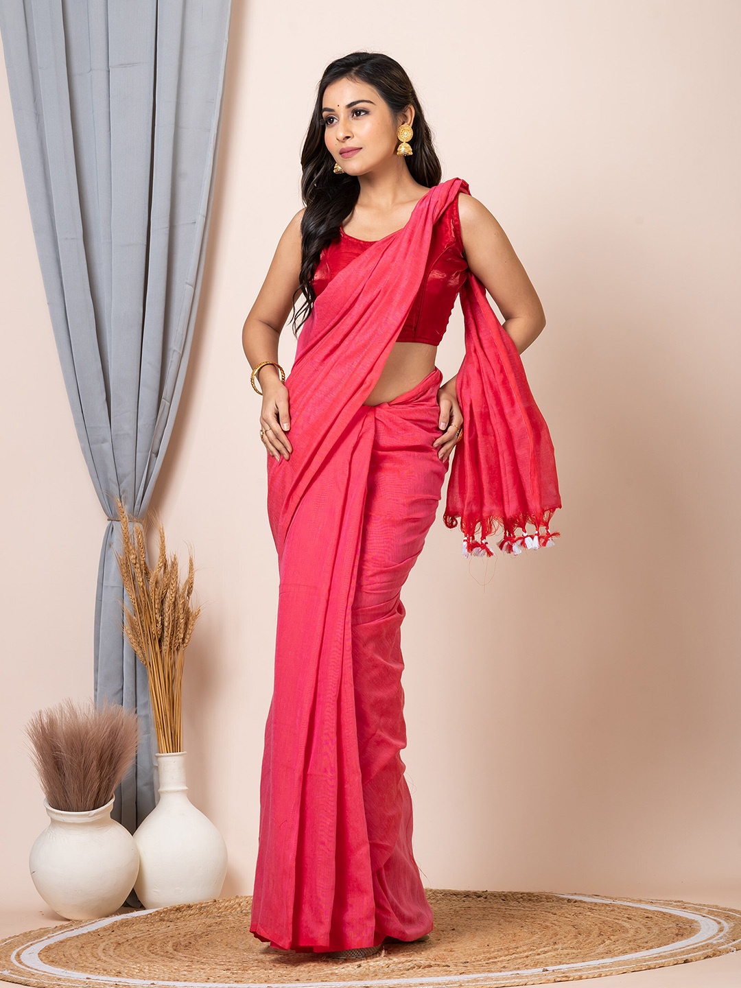 

Laa Calcutta Pure Cotton Saree, Pink